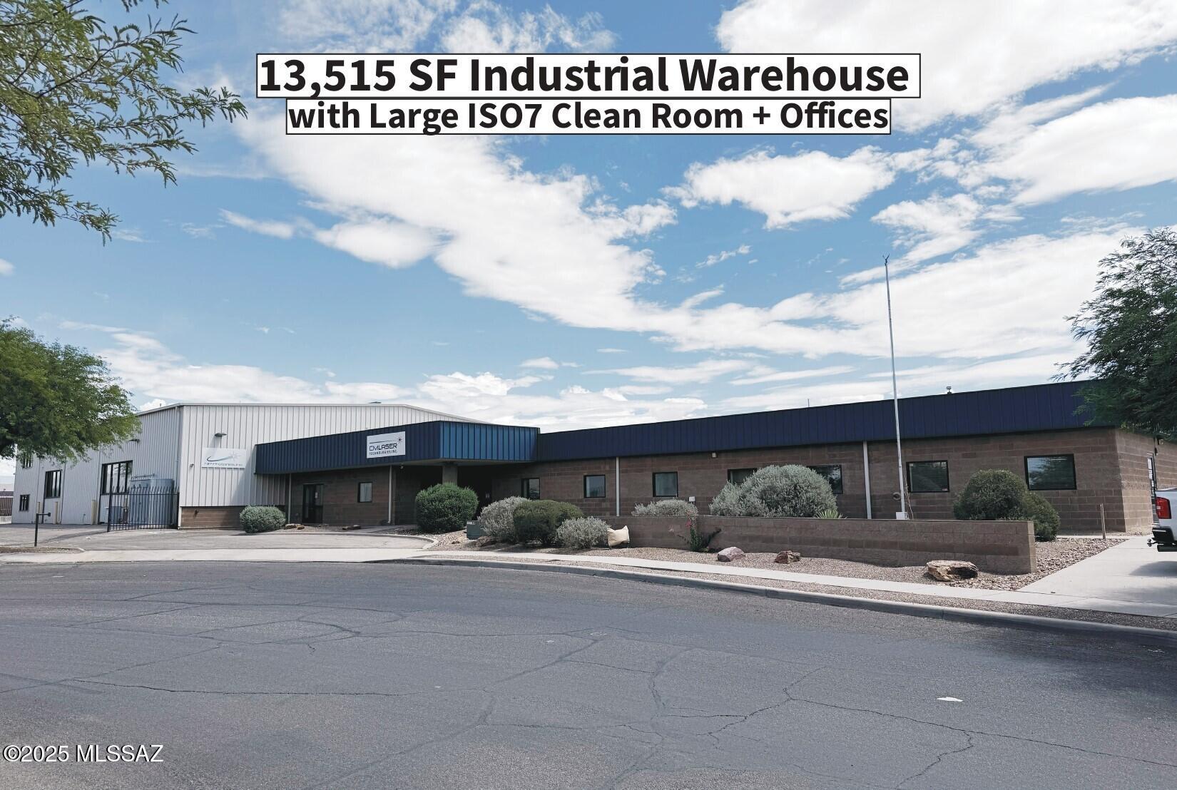 13,515 SF Industrial Warehouse with large ISO7 Clean Room and Office Space near La Cholla/Ruthrauff, close to I-10. The property is in great condition, the office is block construction, and the warehouse features 18-foot ceilings in a large open room. Large Yard on 1.002 AC lot with plenty of parking. It could easily be divided and leased, or perfect for Owner-User. Existing Tenants pay $21,650/Month + NNN. 12.99% CAP Rate. See Floorplan for Available Space to Lease or Owner-Occupy.