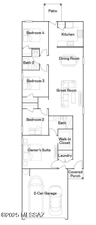 This new single-story home features a modern layout that is host to an open-concept floorplan consisting of the kitchen, dining room and Great Room. Four bedrooms are tucked away to the side of the home offering enhanced privacy, including the luxurious owner's suite with an en-suite bathroom and walk-in closet. A two-bay garage completes the home. Our homes come with Quartz Countertops, Frigidaire Stainless Steel Appliances, Rinnai Tankless Water Heaters, Post-Tension Foundation, Taexx built-in pest control system, Radiant barrier roof decking, 2'' Faux Wood Blinds and more!