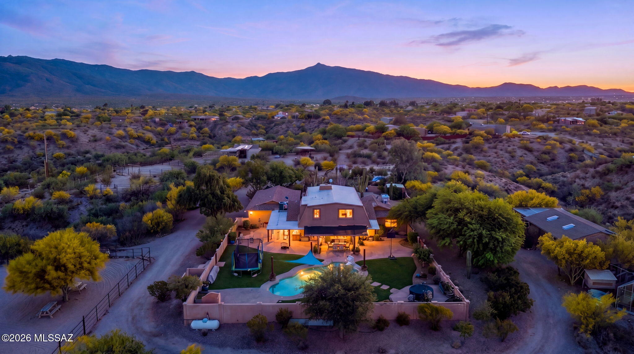 Some properties are built. This one has been perfected. Set on 5 fully fenced acres in Vail with uninterrupted 360° views of all four mountain ranges, this 4BD/2BA + loft luxury ranch retreat was featured in Tucson Lifestyle Magazine... then the owners went to work. Rubberized stucco exterior, new roof, AC, water heater, full appliance suite, solar-powered gate, new pool equipment, custom safety cover, turf & landscaping, L2 EV charger, 30-amp RV outlet, custom lifetime fencing, and two ~3/4 acre pastures with custom shade. Equestrian facilities include 3-6 stalls, tack room, round pen, arena & Pantano Wash trail access. Vail Unified Schools.
SEE LINK BELOW FOR MORE PHOTOS!

https://better-faster-photo.aryeo.com/sites/7350-s-cactus-thorn-ln-tucson-az-85747-23768465/branded