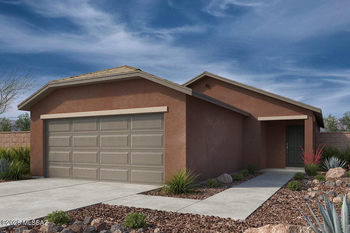 This single-story home features a 9-ft. ceiling height, soft water loop, and ceramic tile flooring. Overlooking the great room, the kitchen showcases poplar cabinets, a peninsula, pantry, and Whirlpool® stainless steel appliances, including an electric range, dishwasher, and refrigerator. The primary suite boasts a walk-in closet and connected bath with a dual-sink vanity and walk-in closet. The covered back patio creates outdoor shade. Price includes discount predicated on using seller's preferred lender KBHS.