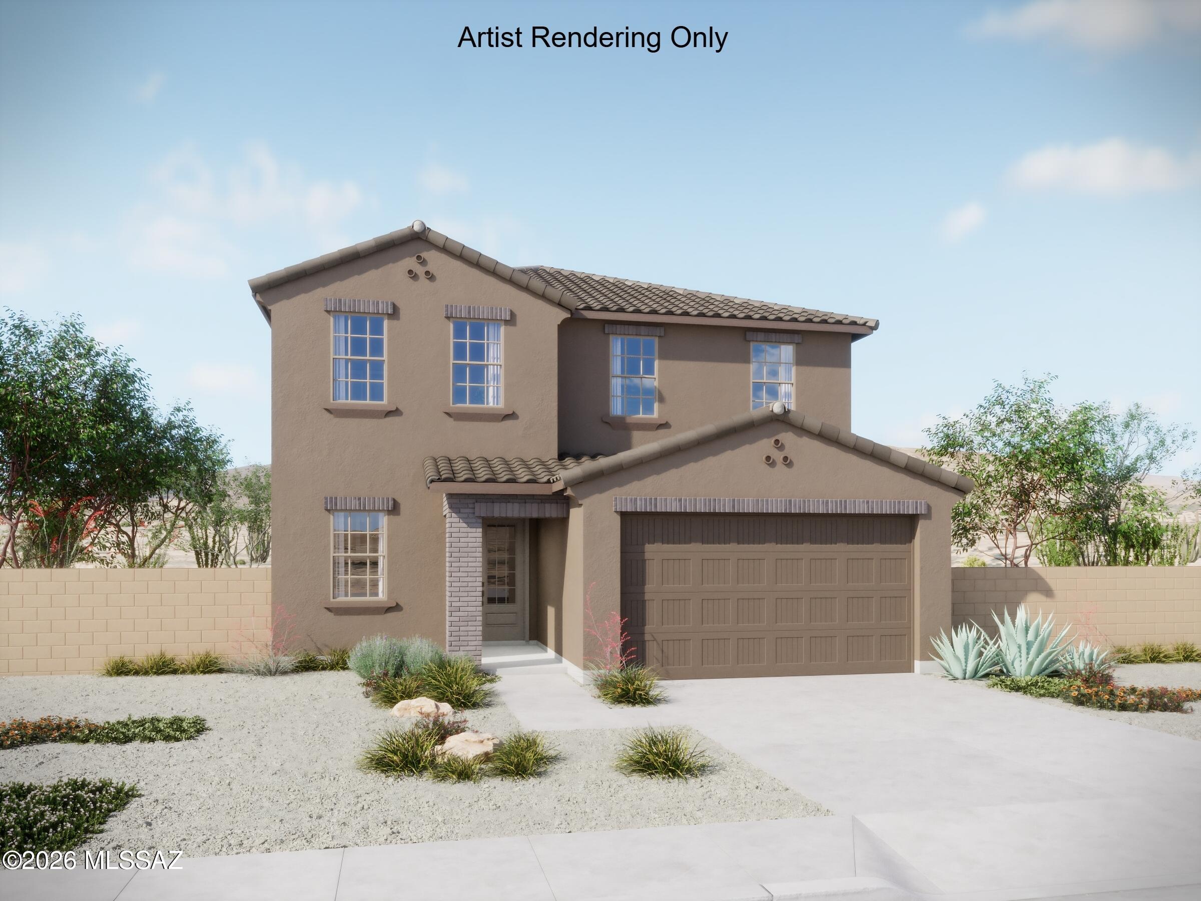 Sienna plan with Rustic Spanish elevation. Beautiful 2-story home has it all! This single-family gem boasts 5 bedrooms and 3 baths, with one bedroom and bath downstairs. Open Greatroom, dining & kitchen areas seamlessly connect as the central hub. The kitchen is a culinary haven with a spacious center island, gas range, quartz counters, and a walk-in pantry. Upstairs are 3 additional bedrooms, and Owner's Suite with oversized walk-in closet, walk-in shower, linen closet, and dual sinks. The welcoming covered front porch adds a touch of charm to this modern haven, making the Sienna plan a perfect blend of style and functionality. Backyard landscaping to be added.