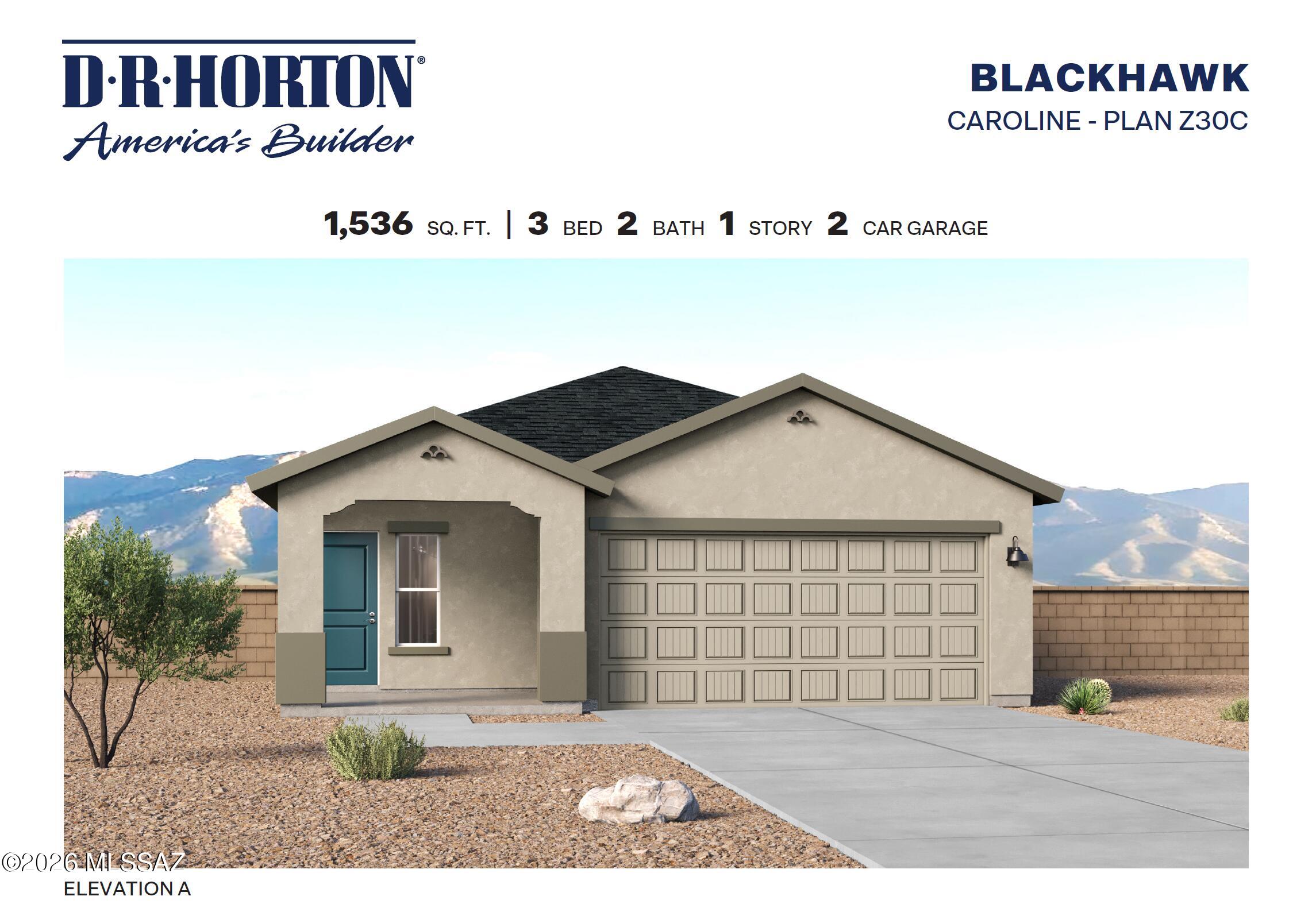 Home sweet home starts right here at Blackhawk featuring all-new floor plans in a prime location off Wilmot and I-10 with convenient access to downtown Tucson and the airport! This thoughtfully designed 1,536 sq. ft. single-story home offers 3 bedrooms, 2 baths, and a spacious open-concept layout perfect for entertaining and everyday living. The bright great room flows seamlessly into the dining area and kitchen. The private primary suite features a walk-in closet and en-suite bath, while the split-bedroom design adds flexibility and privacy. Energy Star certified with a tankless water heater, smart home package, parks, and walking trails nearby. Home is under construction.