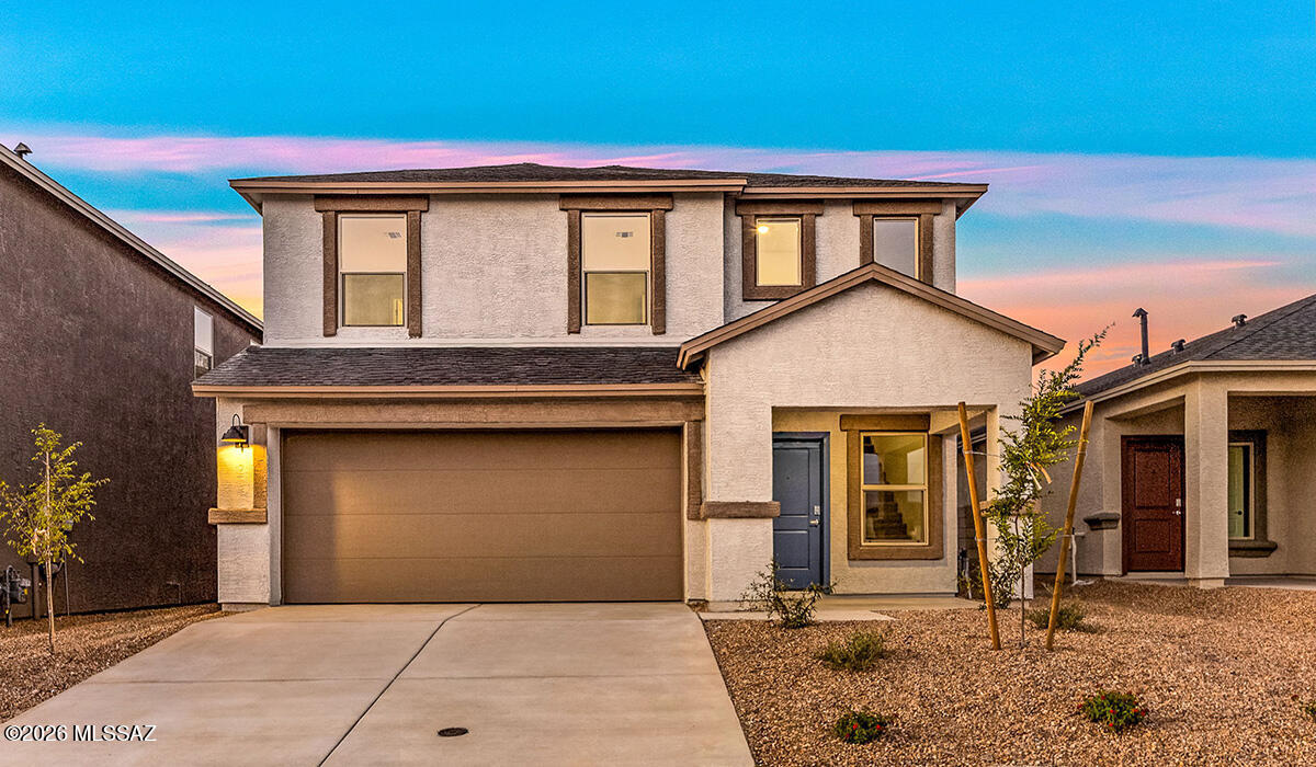 This magnificent 2-story home boasts 2,522sf of thoughtfully designed space, featuring 5 beds, 3 full baths, and a loft. With one bedroom and a full bath conveniently located downstairs, this home offers flexibility and accessibility for multi-generational living or guests. Inside discover a bright and airy open great room plan, accentuated by sleek tile flooring throughout the first floor, except in the bedroom. The kitchen and baths showcase elegant granite countertops and stylish shaker-style cabinets, creating a perfect blend of form and function. Upstairs you will find a generous loft area, ideal for relaxation or entertainment, and a huge primary bedroom retreat, offering a serene oasis to unwind. Find out how to make this stunning residence your new home! SPRAYFOAM Ready AUGUST 25!