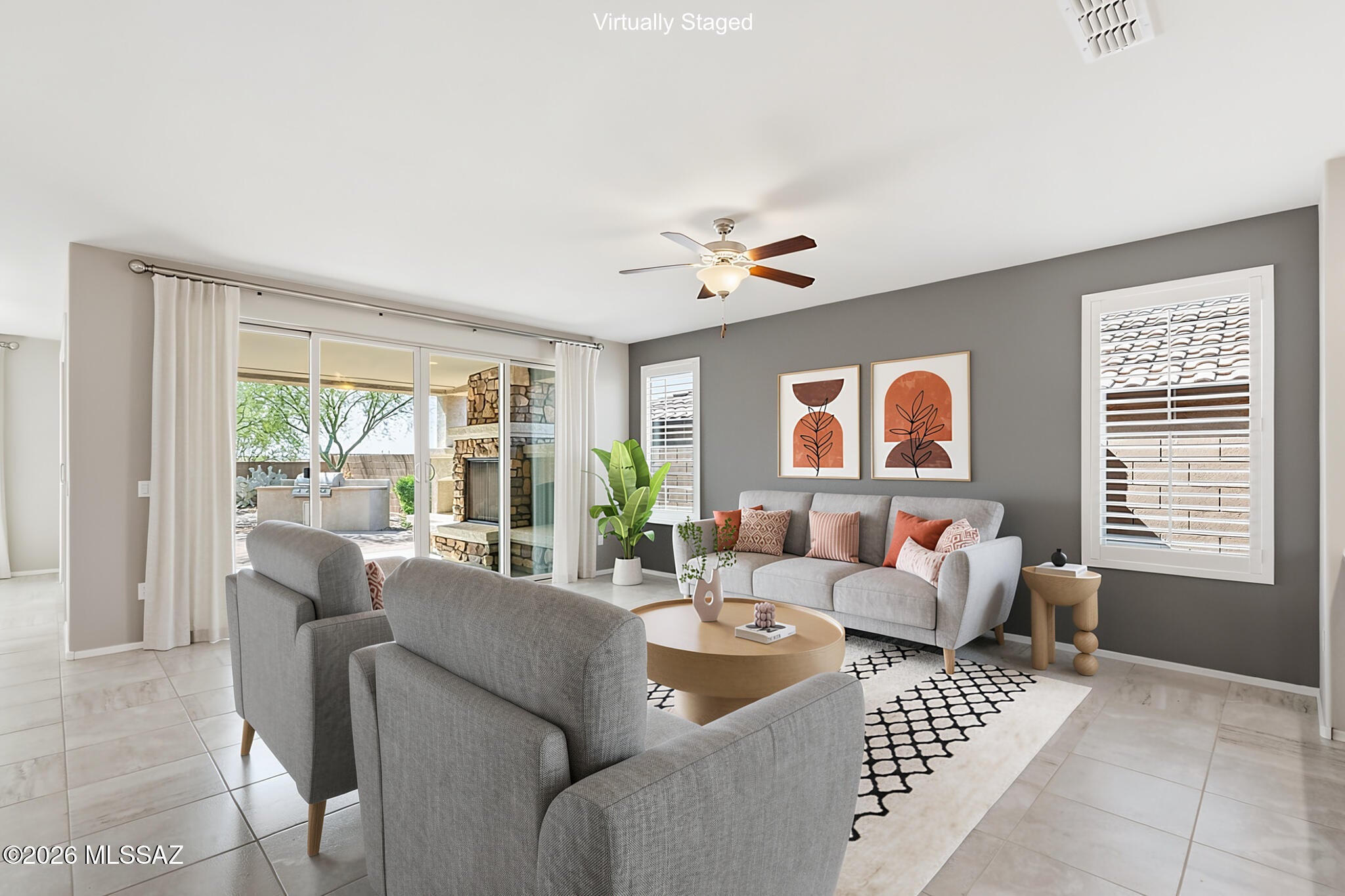 Superbly maintained Pulte build in amenity-rich Del Webb at Dove Mountain - this property is only minutes away from some of the area's best shopping, dining, entertainment, and recreation. 

Interior features include intelligent layout (Pulte's ''Sanctuary'' Floorplan) & tasteful contemporary touches; proper entryway foyer; ceramic tile flooring; high ceilings with recessed lighting; expansive great room open to spacious kitchen & dining (center island w/ bistro-height breakfast bar, quartz countertops, subway tile backsplash, & stainless steel appliances, including gas oven & range); primary bedroom features full ensuite bathroom with double-vanity, standing shower, and customized walk-in closet; 2nd bedroom off 2nd full bathroom, split from 3rd bedroom with Custom Closet/Murphy Bed - all reinforcing preferential value & practical utility.

Exterior features include attractive architectural accents & easy-care desert hardscape & landscaping, plus premium pavers, front & back; front courtyard and backyard both securely gated & walled - offering a variety of serene sanctuaries as well as exciting entertainment spaces, including back covered patio with outdoor fireplace leading to outdoor grill (fully connected gas line) perfect for al fresco dining.

Extended 2-car garage and driveway provide ample private parking, too. 

Experience for yourself how this dynamic property is set & ready for discerning buyers looking to beautifully balance a lifestyle of leisure & luxury.