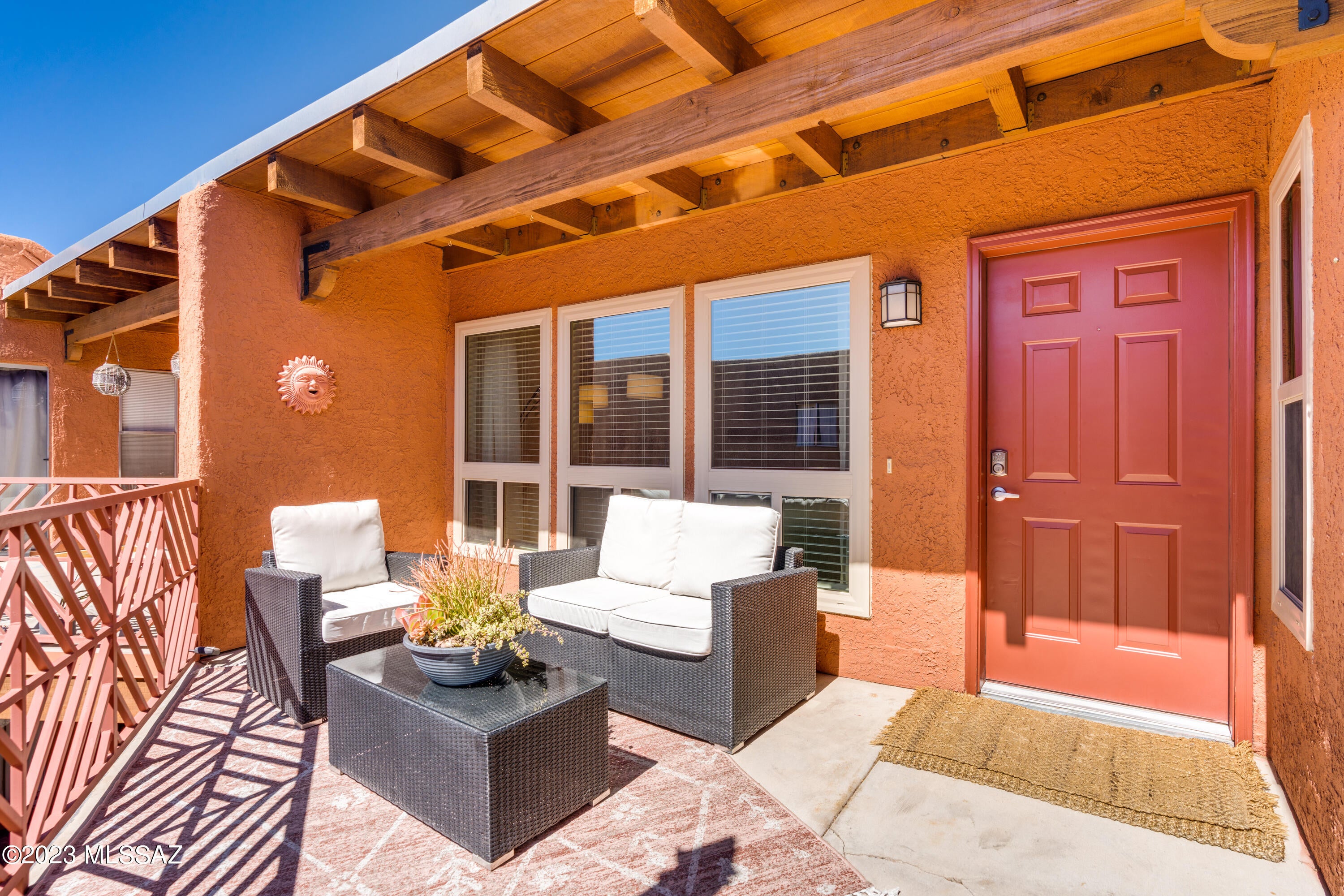 Beautiful Catalina Foothills condo in a quiet, secluded upstairs location! This inviting home features a spacious family room with a fireplace & custom a wood mantel, high-efficiency dual-pane windows, newer lighting, 2'' blinds & a remodeled full bath with granite counters & updated fixtures. The open kitchen offers wood cabinetry, granite counters, breakfast bar, newer sink & fixtures & a bright skylight. A dining area is conveniently located just off the kitchen. The spacious primary bedroom features his-and-hers closets & a private slider to the patio. Enjoy interior laundry with a stackable washer/dryer, exterior storage & HVAC 2022. Community pool, spa, BBQ area and mountain views complete this wonderful Foothills retreat, ideally located near shopping, dining and outdoor recreation!