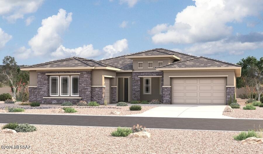 The ranch-style Hanford plan greets guests with an inviting covered porch and continues to impress with a study, a spacious great room, and a professional
kitchen offering a 72'' refrigerator, walk-in pantry, a large island, and an adjacent nook. The lavish primary suite showcases a generous walk-in closet and a private deluxe bathroom with dual vanities and a walk-in shower. Two additional bedrooms, a shared bath, a powder room, a laundry, and a drop zone are also included.