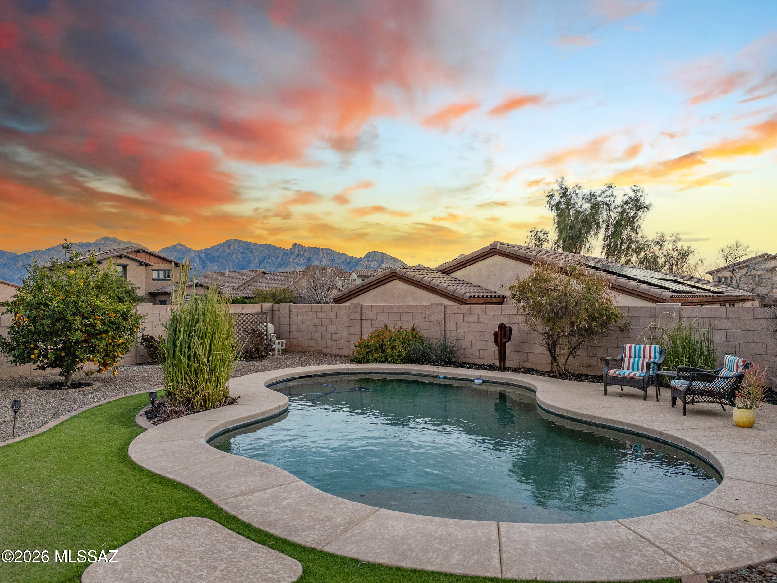Welcome to your dream home in the heart of Rancho Vistoso! This stunning 3-bed, 3 -bath, 2-story sanctuary boasts generous living spaces including a second living room perfect for entertaining. Sunlight dances through every room, leading you out to a private backyard oasis with a sparkling pool -- your personal retreat for relaxing, BBQs, and starlit evenings. Rancho Vistoso living means endless outdoor adventure with miles of hiking & biking trails, lush parks, sports courts, and awe-inspiring Catalina Mountain views. Nearby shopping, dining and top-rated schools round out the perfect lifestyle. Don't miss this rare gem -- luxury, comfort & community all in one!