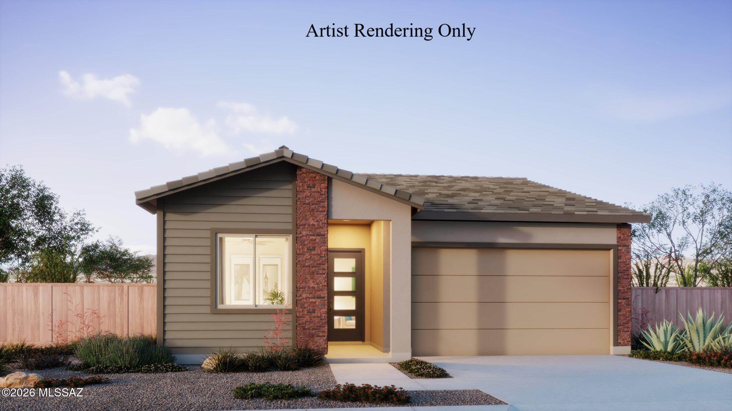 Charming Copper plan with Midcentury Modern elevation. Thoughtfully designed open great room layout with spacious dining area & kitchen. 2 bedrooms and 2 full baths. Includes both a Flex room & Den to work with your lifestyle. Owner's suite is a true retreat with generously sized walk-in closet, walk-in shower, vanity with twin sinks and view to backyard. The modern kitchen is equipped with a gas range, microwave, refrigerator, center island and a walk-in pantry for all your culinary needs. Laundry room is complete with Washer/Dryer. Includes faux wood blinds.