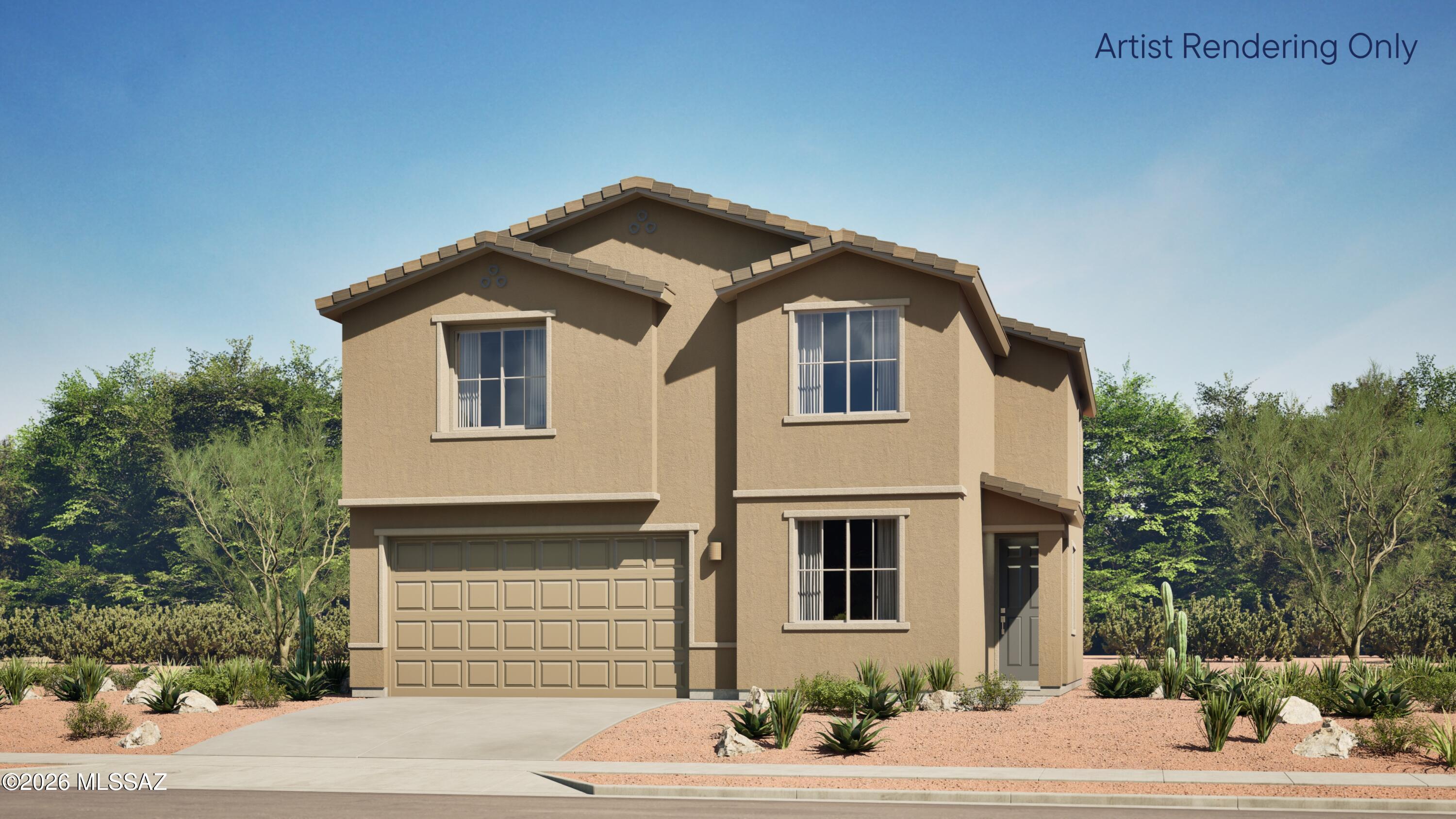 This new two-story home boasts desirable features, such as a bedroom suite and a spacious open-concept layout on the first floor shared between the kitchen, living and dining spaces. All three bedrooms boast a private location on the second level, including a generous owner's suite with a full bathroom and walk-in closet. A convenient loft provides additional space for entertainment and leisure on the upper floor. This home includes GE® stainless steal appliances, Rinnai Tankless Water Heater, prep for reverse osmosis, Quartz Countertops, 2'' faux wood blinds, LED lighting and so much more!