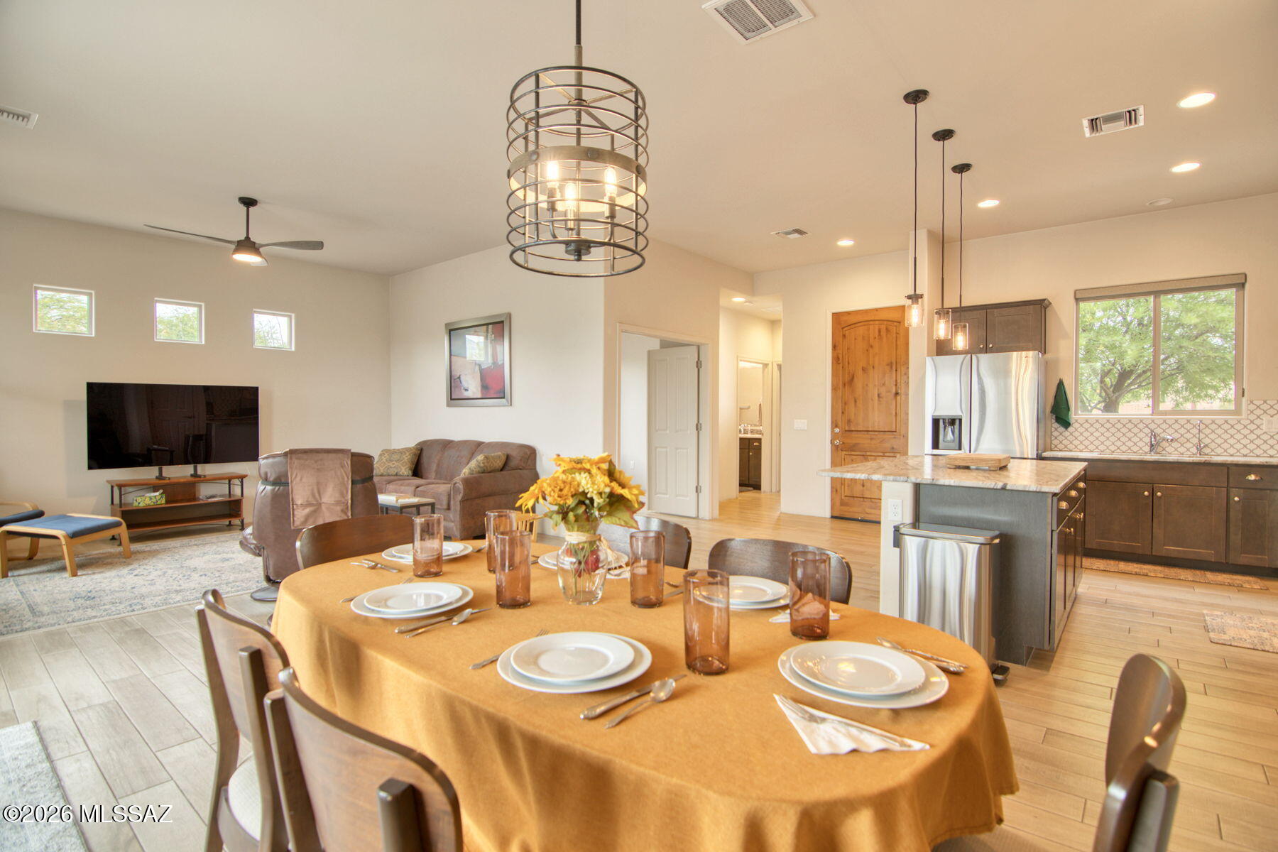 ''Why We Love Academy Village''
''BONUS-BRAND NEW SOLAR'' a FURNISHED desert Retreat in the Highly Sought-after Academy Village Community.
This impeccably maintained 2-bedroom, 2-bath home with a versatile den features an open, light-filled layout and a desirable split-bedroom floor plan for added privacy. Expansive windows capture mountain views and vibrant Sonoran-painted sunsets, while the covered patio and private yard with custom artistic metal fencing create the perfect outdoor escape. Academy Village offers walking paths, a clubhouse, a pool, tennis and pickleball courts, plus a vibrant calendar of sports, arts, concerts, and social activities. Perfect for full-time or part-time residents seeking an active, friendly yet peaceful lifestyle. Enjoy easy access to I-10.
