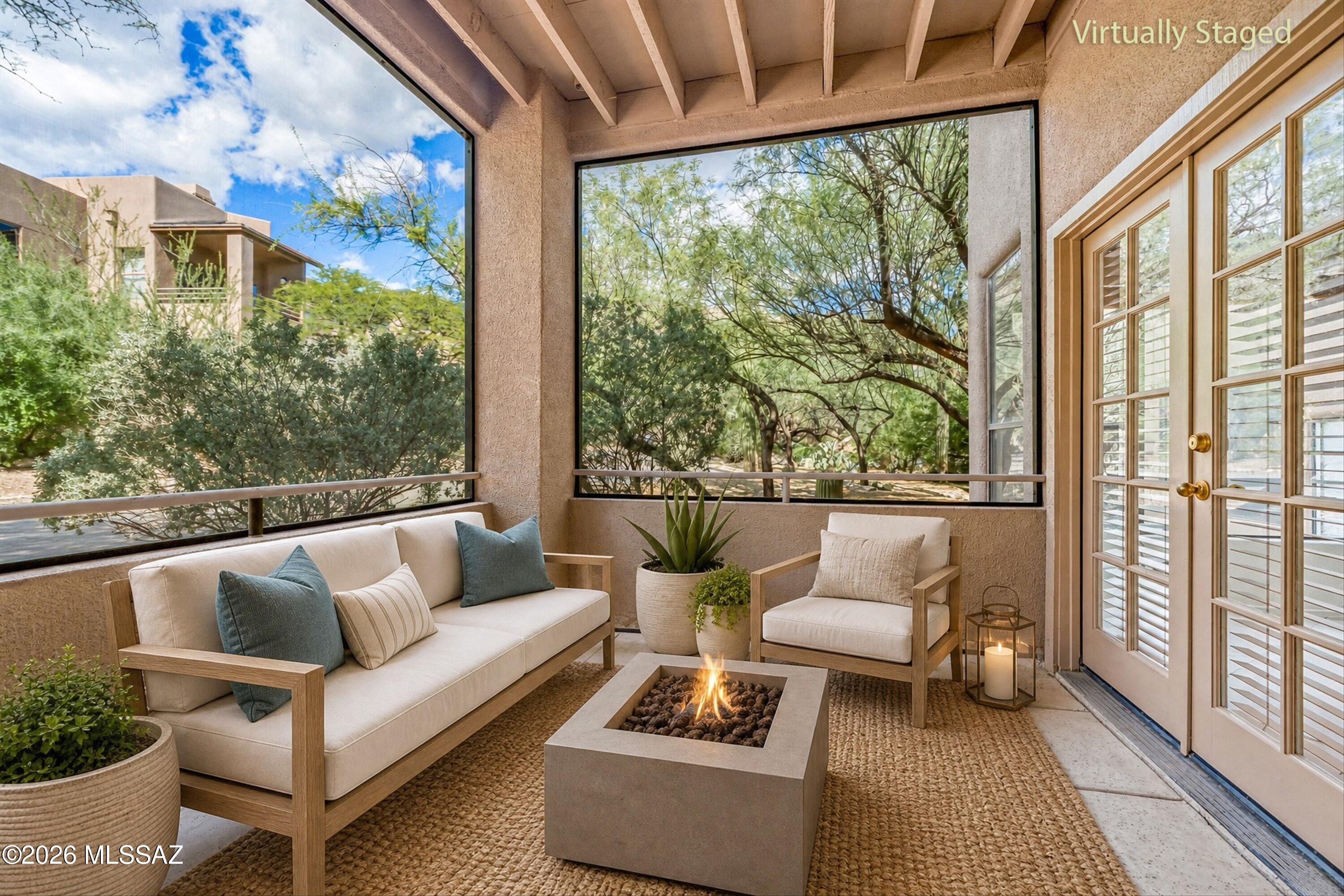 Private and spacious, three bedroom condo in highly desirable Canyon View Ventana Condos featuring Mountain and desert view from your living room window and screened patio. This floor plan has an open kitchen with breakfast bar
opening to living room and that desert and mountain view. Primary bedroom suite with large walk in closet and patio access, all in this amazing complex, with private access to Ventana Canyon Trailhead and just minutes away from Sabino Canyon Park.  Here you can enjoy several of Tucson's best restaurants and bars just down the street or relax in one of the two pools or spas, have a workout in the state of the art gym or meet with friends in one of the two clubhouses.   You can have it all in this amazing resort/condominium complex.