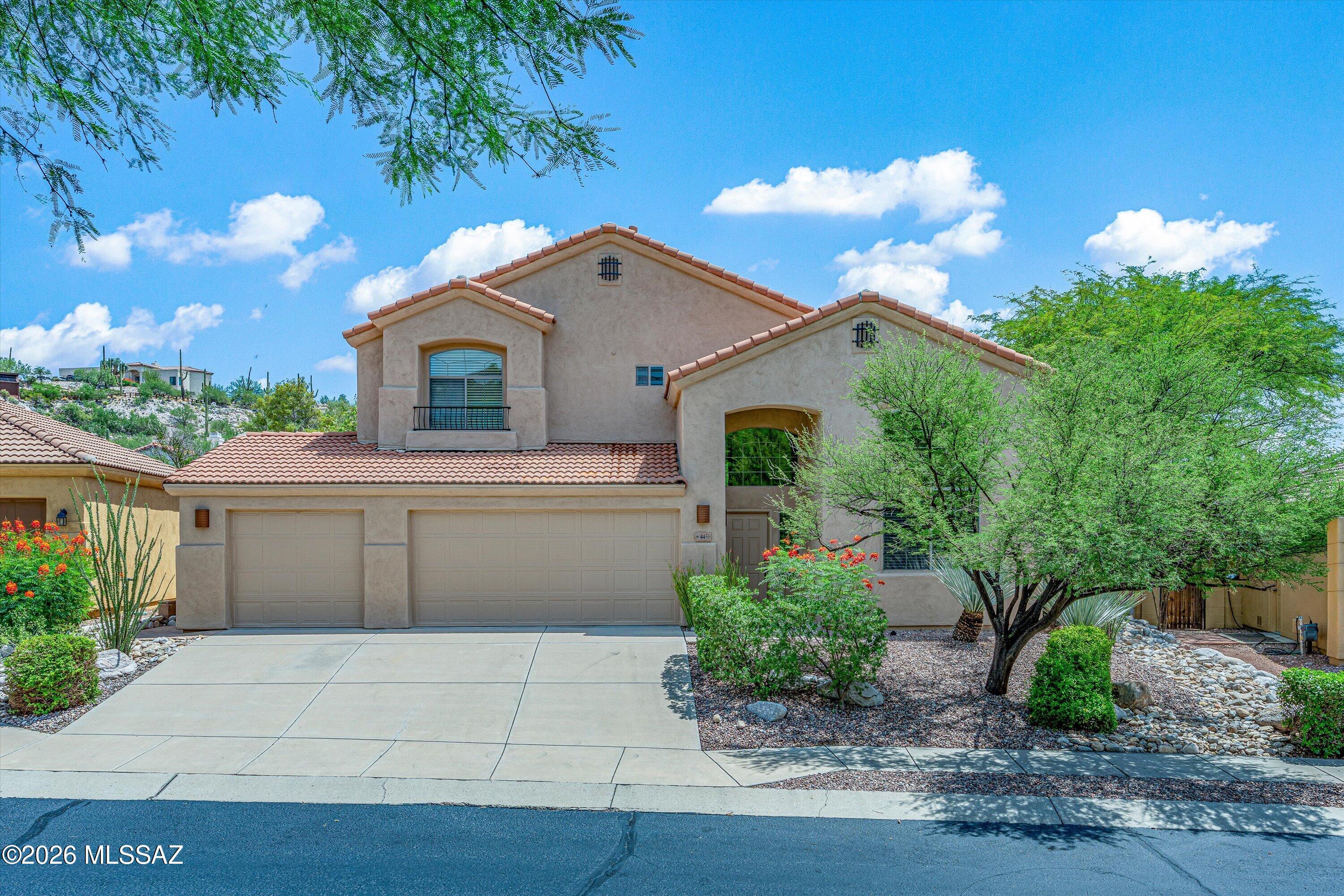 The perfect home awaits in the sought-after gated community of Sabino Mountain!
This beautiful, move-in ready home offers 5 bedrooms (3 upstairs, 2 downstairs), 3 bathrooms, a 3-car garage, and an exceptional backyard designed for relaxing and entertaining. Enjoy the spacious yard featuring turf, a putting green, extensive paver and covered patios, and plenty of room to gather with family and friends.
From the moment you enter, you'll appreciate the soaring ceilings, abundant natural light, and welcoming atmosphere. The beautifully updated kitchen features a large center island, granite countertops, stainless steel appliances, a gas range, and overlooks the adjacent family room with easy access to the backyard--perfect for everyday living and entertaining. Easy care Wood-look tile flooring extends throughout the home, with carpet only on the staircase. No worries about what to do with the "extra" things, there is plenty of storage with large closets and storage areas throughout the home. The spacious primary suite is a true retreat, offering a generous sitting area ideal for reading, a home office, or simply unwinding. The oversized bedroom easily accommodates a king-size bed with ample space for dressers, an armoire, and additional furnishings. The luxurious primary bath includes a large walk-in shower, separate soaking tub, dual vanities, and a spacious walk-in closet. 

Step outside from the family room and breakfast area to your private covered patio overlooking open desert, where breathtaking sunrises, cool afternoon shade, and frequent visits from native wildlife - including deer, javelina, and other Sonoran Desert fauna - create a peaceful backyard oasis.

Recent upgrades include Fresh interior paint, Two new HVAC systems (2024), Exterior paint (2025) New irrigation timer (2025)

Residents of Sabino Mountain enjoy outstanding amenities, including being gated, security patrol, a recreation center, year-round heated pool, spa, and clubhouse, all surrounded by spectacular Sonoran Desert scenery. Conveniently located near shopping, dining, and outdoor recreation, you'll have easy access to Sabino Canyon, Ventana Canyon, hiking and biking trails, and everything Tucson's coveted Catalina Foothills has to offer.

Welcome home!