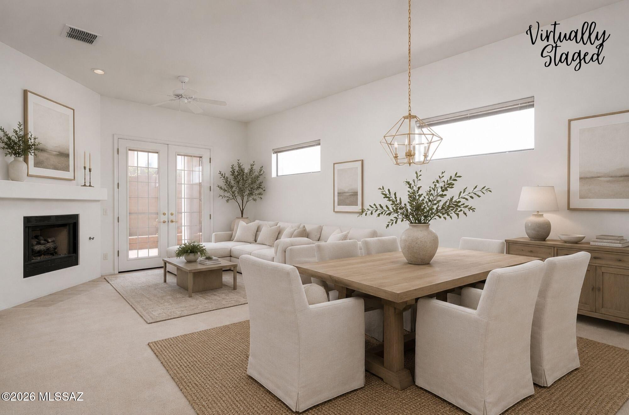 Premium, Corner-Cul-de-Sac Lot in Highly Desirable Gated Community at Sabino Canyon and Tanque Verde.  One-owner Home, Gently Lived-in, Lovingly Maintained.  New Roof 2023, New Water Heater 2022, HVAC Replaced 2018.  You'll feel right at home the moment you arrive.  Lovely Front Porch Entry with Custom Wrought Iron Security Door.  Seamless, Contemporary  Floor Plan, No Interior Steps.  Spacious & Bright, All Neutral Decor, High Ceilings, Great Rm Fireplace, Patio French Doors, and an Eat-in Kitchen w/Corner Window & Mountain Views - a Perfect Place to Begin and End Each Day.  Charming Brick Patio, Nicely Landscaped, Just the Right Size to Enjoy.  Wonderful HOA: 3 Sparkling Pools & Spas, Gated Entry, Front Yard Maintenance, Sidewalks and More.  Prime Location, Pristine Neighborhood.