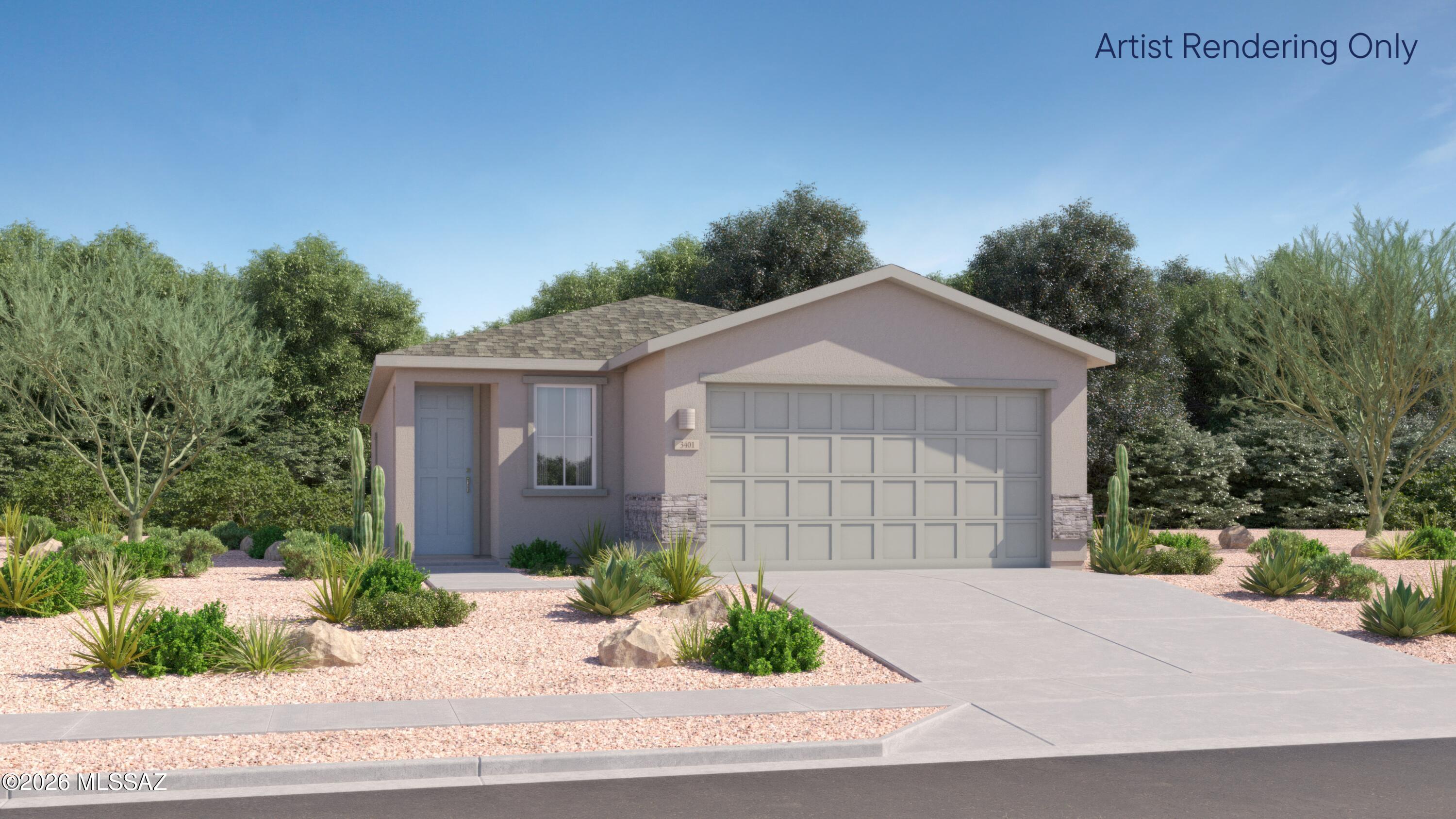This new single-level home boasts a modern and low-maintenance layout. An open-concept floorplan offers a spacious living area shared between the kitchen, dining room and family room, with convenient access to a patio for effortless outdoor recreation. Three bedrooms are tucked away to the side for enhanced comfort, including the luxe owner's suite at the back of the home with a full-sized bathroom. Our homes come with Quartz Countertops, the Rinnai Tankless Water Heaters, Smart Thermostats, Post-Tension Foundation, Radiant barrier roof decking, 2'' Faux Wood Blinds and more! As an added bonus, this home includes a washer and dryer.