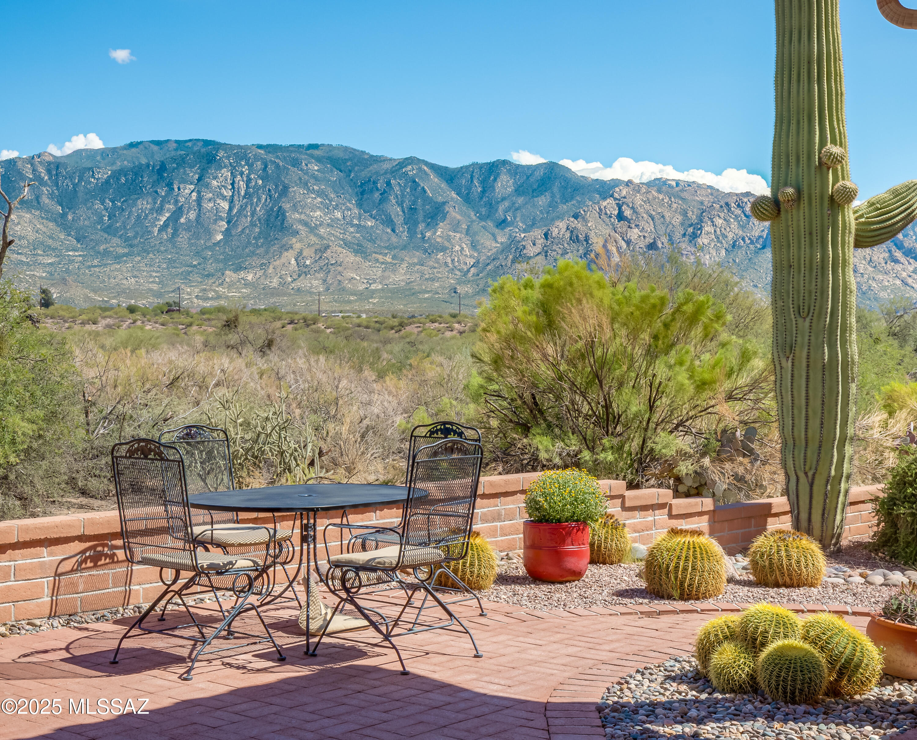 Discover the sought-after Skyline model in age restricted Sun City Oro Valley, one of Tucson's premier active adult communities. This 2BR/2 ½BA, 2,034sf home features two spacious primary suites with en-suite baths, perfect for guests or multi-generational living. Set on a premium lot backing to open space, the home offers unobstructed Catalina Mountain views. Beautiful ceramic tile flooring throughout, a cozy two-way fireplace & bright, open living spaces. The kitchen has movable island, closet pantry, desk and an open flow to the family room and casual dining area. A covered patio extends your living space outdoors, perfect for relaxing or enjoying evening mountain views. Enjoy the benefit of an owned solar system keeping utility bills low, plus a newer HVAC system, new exterior paint (2025), security screen doors, fenced yard, and a 2-car garage + golf cart space & built-in storage. Sun City Oro Valley offers a lifestyle like no other with golf, fitness facilities, pools, tennis, pickleball, racquetball, classes, clubs, and on-site dining. Luxury Ethan Allen Furniture available by separate bill of sale.