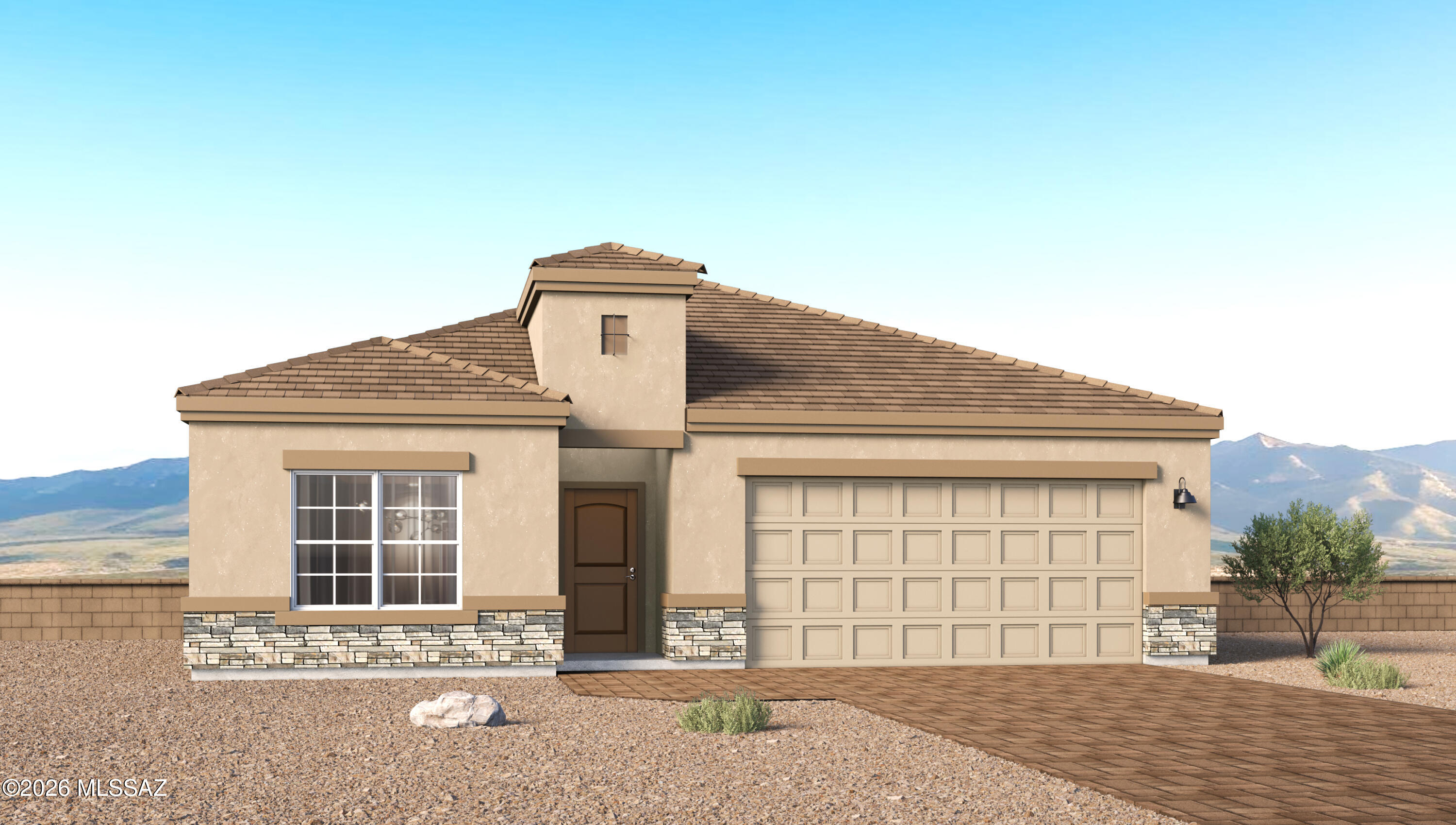 ***THIS HOME IS TO BE BUILT***
Stop by to see our brand new model home, and available lots today!
Introducing the Charleston - Offering 2,119 square feet of thoughtfully planned living space, the Charleston blends modern convenience with timeless elegance, creating a home that feels both refined and welcoming. 
Step through the inviting entryway and into an open-concept layout designed to maximize every square foot. The expansive great room serves as the heart of the home, flowing seamlessly into the dining area and kitchen--ideal for both everyday living and entertaining. The kitchen features a spacious center island, quartz countertops, Shaker-style cabinetry, and a dedicated pantry, delivering a clean, modern aesthetic with ample storage for all your culinary needs. 
The Charleston is available in two- and three-bedroom configurations, offering flexibility to suit a variety of lifestyles. The primary suite is thoughtfully positioned at the rear of the home for added privacy and includes two walk-in closets and a well-appointed en-suite bathroom. Near the front of the home, a guest bedroom and study provide comfortable accommodations for visitors or a quiet space to work from home. The guest bedroom features its own en-suite bathroom and walk-in closet, ensuring comfort and convenience. Designed with practicality in mind, the Charleston includes a utility room conveniently located near the kitchen and garage, providing easy access to laundry and additional storage. And check out that amazing wrap around covered back patio off the dining room! It more than extends the living space outdoors--perfect for enjoying Green Valley's beautiful year-round weather. 
Homes at Solterra showcase elegant, modern interiors paired with distinctive exterior finishes, including Sand finish texture stucco, landscaped front yards with auto drip irrigation, and fully fenced backyards. Covered back patios create inviting spaces to relax and take in Green Valley's breathtaking sunsets. Inside, D.R. Horton's Home is Connected® Smart Home package enhances everyday living with a smart thermostat, video doorbell, keyless entry, and a Wi-Fi-enabled garage door opener. 
Outdoor enthusiasts will appreciate the close proximity to scenic neighborhood parks, Colossal Cave Mountain Park, and an abundance of walking and biking trails that weave throughout Green Valley--making the Charleston a perfect blend of comfort, style, and outdoor living.