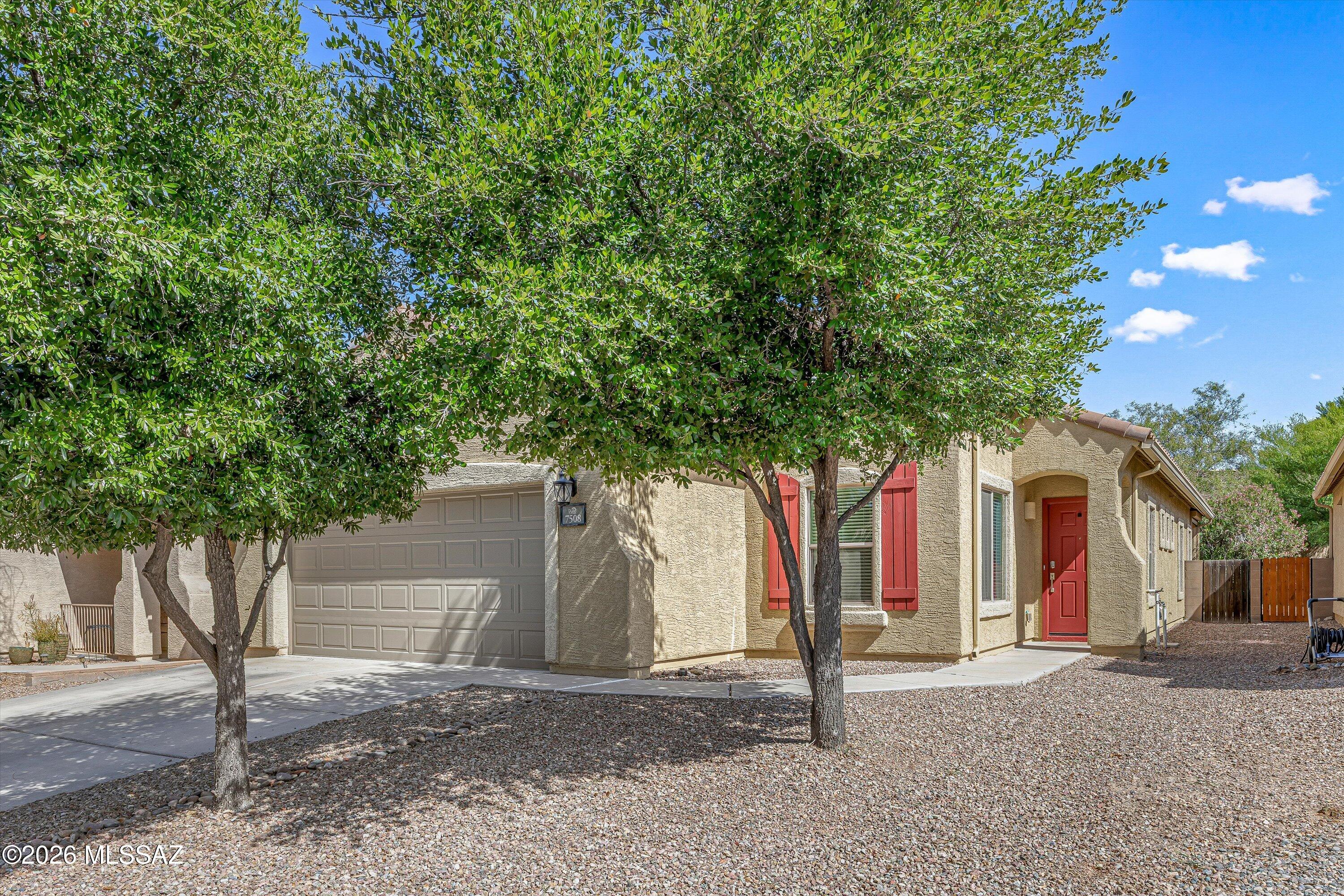 Move-in ready single-story 4 bed, 2 bath home in Continental Ranch within the Marana School District. Offering 1,776 sq ft and a 2 car garage with 4' extension. Features tile flooring throughout with decorative mosaic accents and 9 ft ceilings. Spacious kitchen with island, ample cabinet space, and refrigerator included. North-facing backyard with covered patio, roll-down screens, turf, pavers, and mature landscaping. Located just 3 homes from a pocket park and minutes to the freeway, restaurants, and shopping. Newer roof and well-maintained.