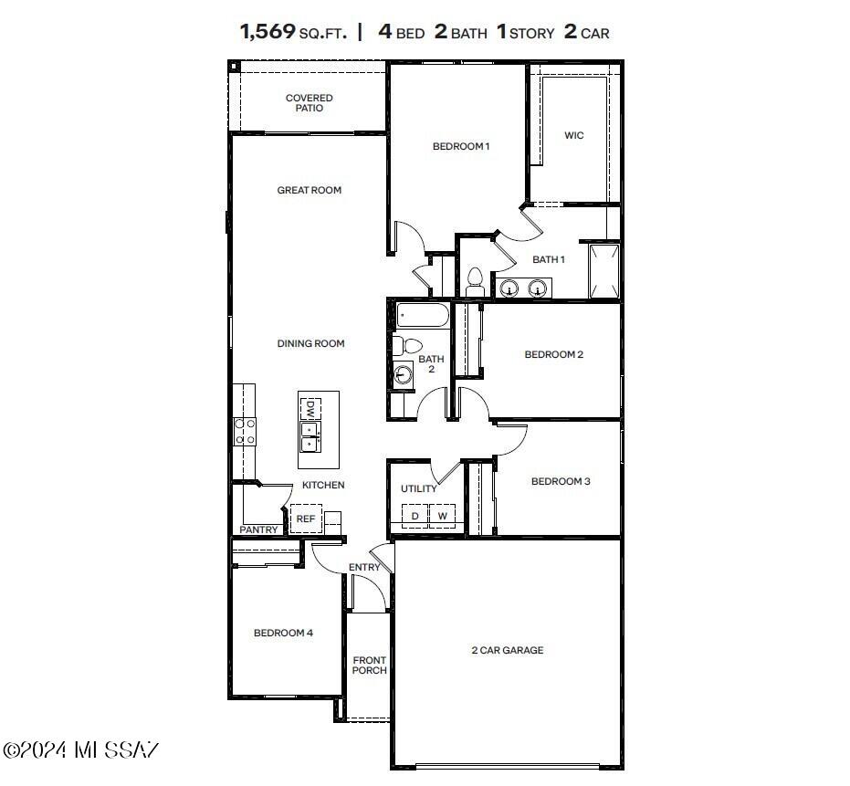 *Pictures are for floorplan visual only* Our Dalton floorplan offers 1569 SF with 4 bedrooms and 2 full baths. Oversized homesite. Large walk-in closet in bedroom 1 with double vanities in primary bath. Open great room with nook and large walk-in pantry. Kitchen comes with 36'' Brown shaker cabinets, Light quartz, and beautiful LVP. Rinnai® Tankless Water Heater, 9-foot Ceilings and many D.R. Horton Smart Home features! Neighborhood Walking Paths, Tot Lot with 1/2 BB Court, Ramada & BBQ Grill. You will not be disappointed. Come take a look.