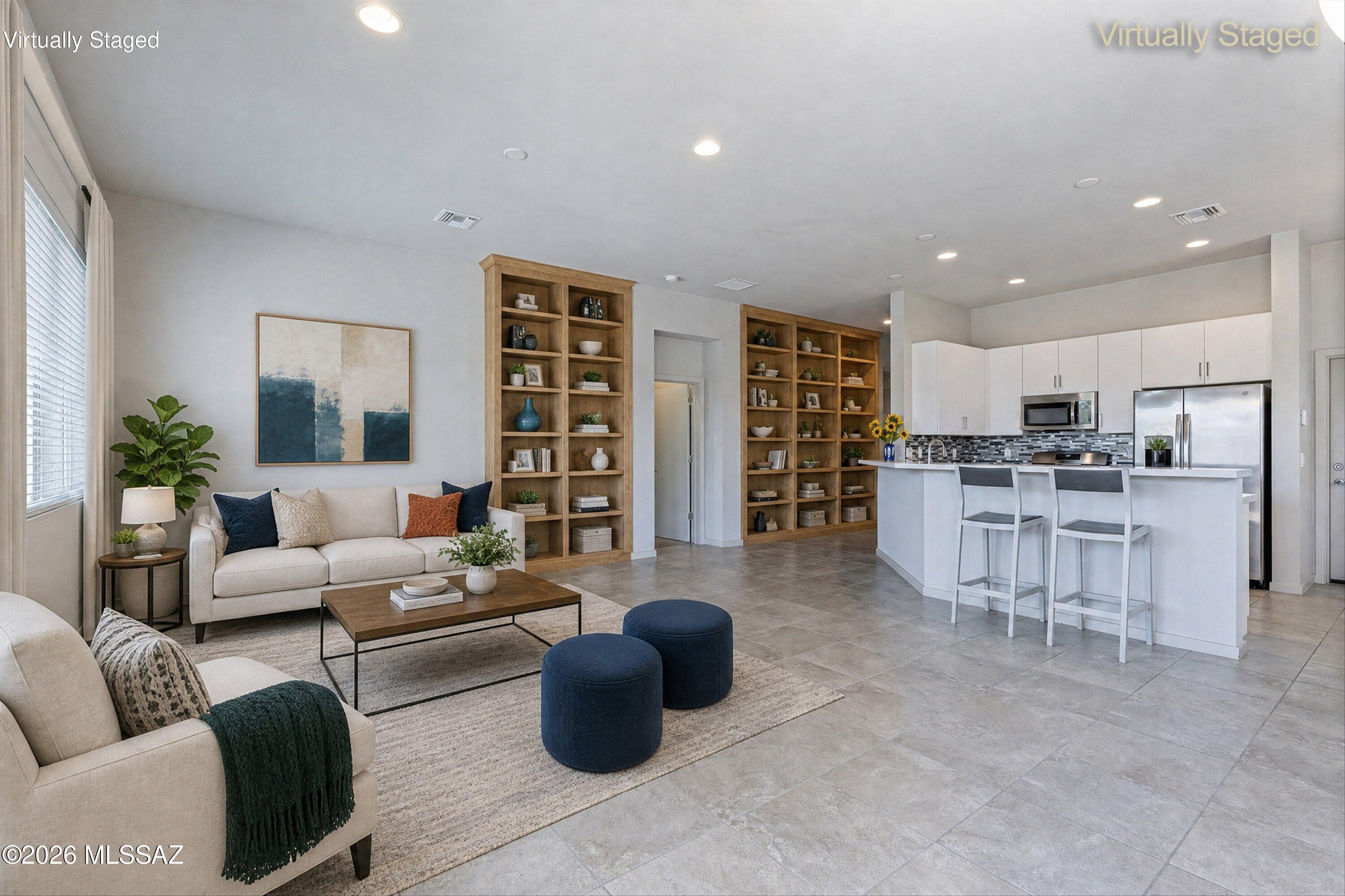 Seller will accept offers between $399,000 and $415,000. Welcome to Pepper Viner Quality Mid Century Modern home. The open-concept kitchen shines with Piedrafina Marble countertops, stainless steel appliances, gas range, tile backsplash, and a large peninsula- perfect for entertaining. Great room features built-in shelving, tile floors, and slider opening to a covered patio and private walled backyard. The primary suite has carpet, recessed lighting, dual-sink vanity, walk-in shower, and walk-in closet. Smart Home Features, including NEST thermostat and smart entry lock. Extended 2-car garage. Minutes to Recreation, shopping, and dining. This one has it all!