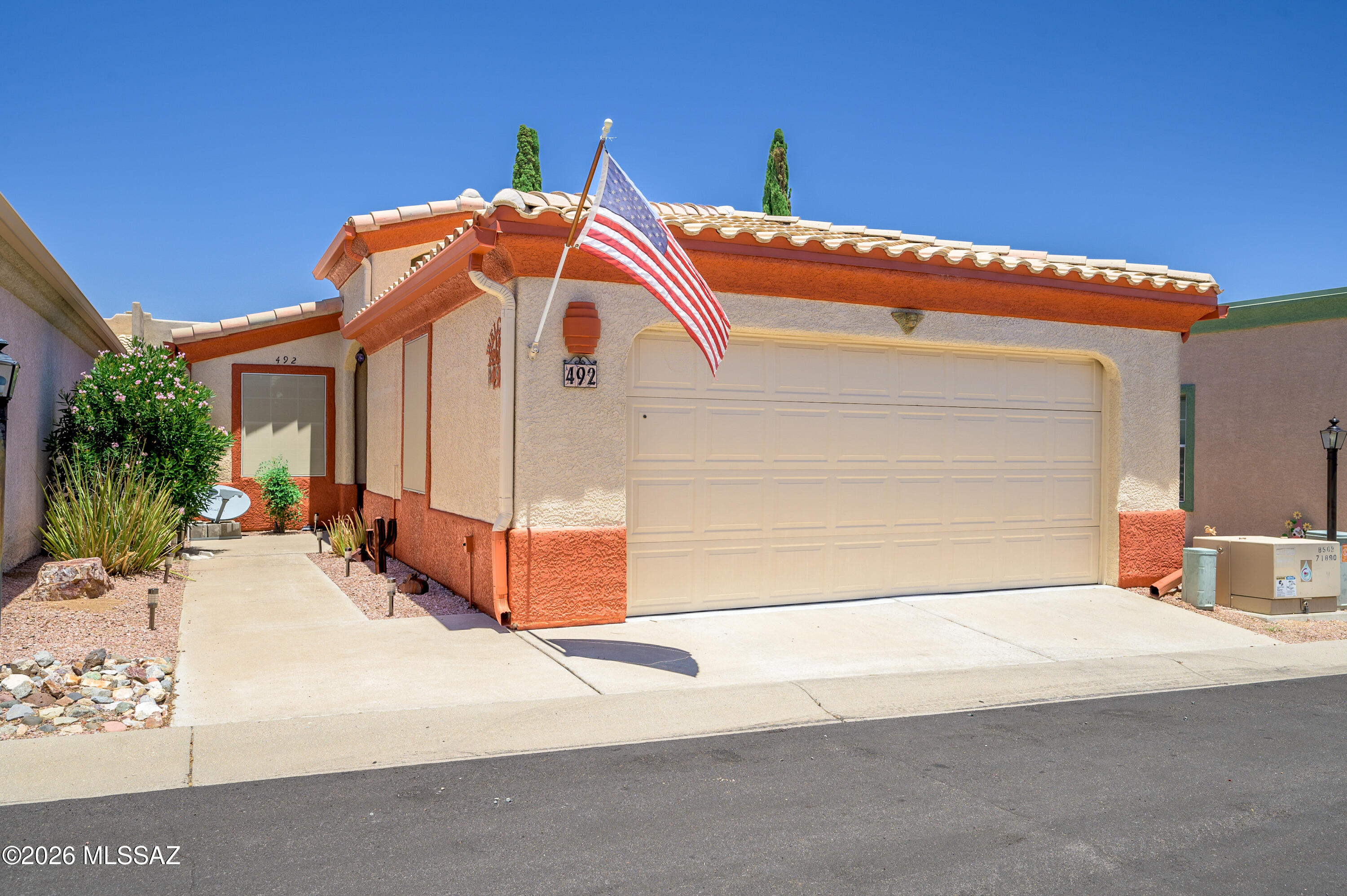 Enjoy easy living in the heart of Canyon View Estates with this inviting two-bedroom, two-bath townhome--perfectly tailored for those seeking the ideal Sonoran Desert retirement lifestyle. Freshly painted and designed for effortless maintenance, this home combines comfort and convenience at a great value. The spacious U-shaped kitchen features a gas range, a handy pantry closet, and an open archway connecting you to the dining and living areas, creating a warm and inclusive atmosphere for gatherings or relaxing evenings at home.  Just two blocks from your door, the community recreation center awaits, offering a private clubhouse exclusive to residents. Enjoy a year-round heated saltwater pool and hot tub, shuffleboard, a fitness area, and a multipurpose room with TV and kitchen--perfect for social events and family gatherings.
Looking for even more amenities? Green Valley Recreation membership can easily be added to access additional clubs and activities. Whether you crave an active, social environment or a peaceful retreat in the desert sun, this charming home offers the perfect balance. Discover the relaxed, vibrant retirement lifestyle you've been dreaming of!