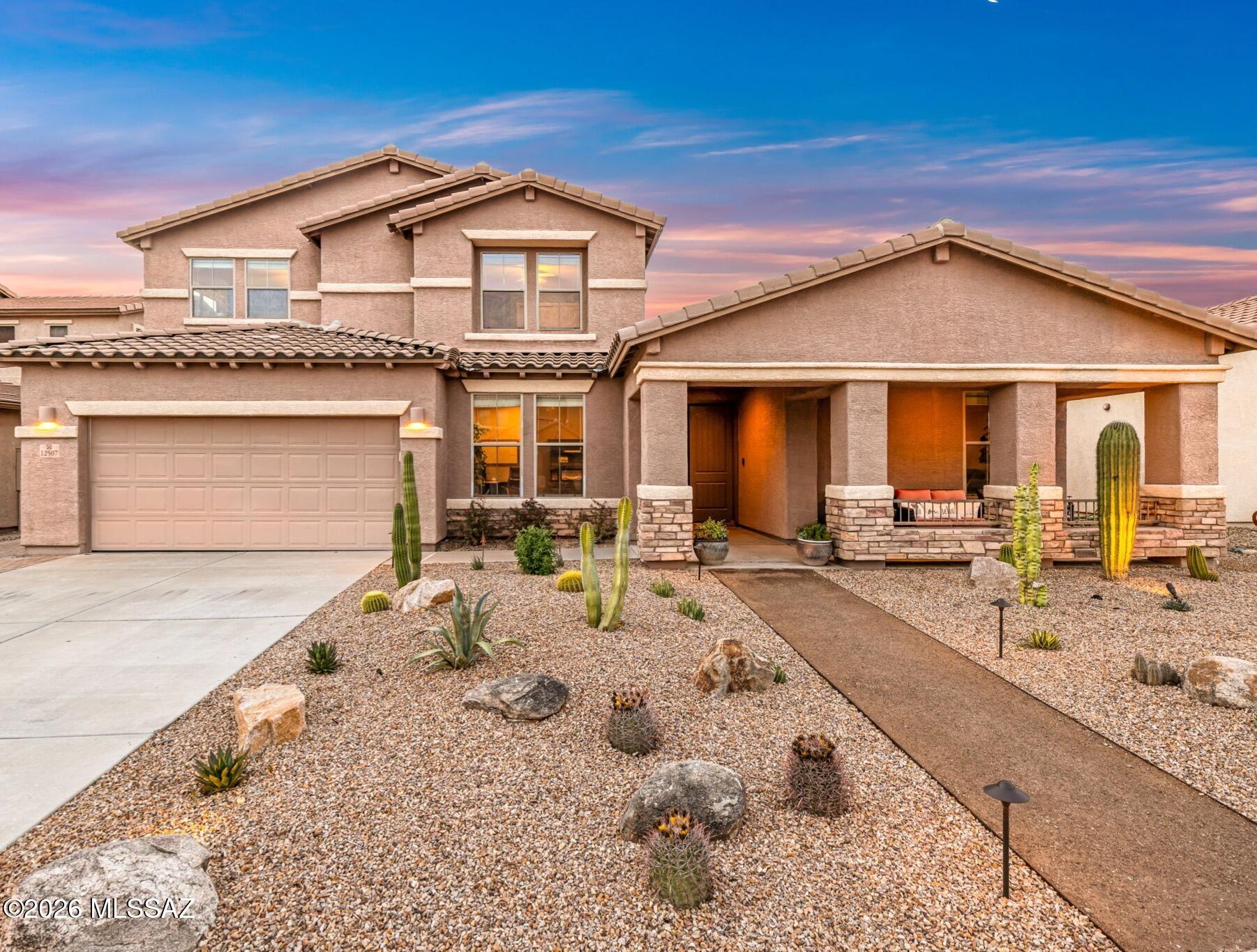 Welcome home to this stunning four-bedroom residence designed for both comfort and style. Primary suite is conveniently located on the first floor, offering a private retreat, while the open-concept living areas are highlighted by soaring high ceilings and a stunning gas fireplace that anchors the space.  Upstairs, a spacious loft provides the perfect flex area.  New LVT plank flooring paired with fresh paint for a clean, modern feel. The backyard oasis features a sparkling pool and spa. The built-in BBQ makes outdoor gatherings effortless, while the newly designed front and backyard landscaping adds curb appeal and creates a true resort-style setting.  This move-in ready home blends thoughtful updates, inviting indoor and outdoor spaces-perfect for everyday living and entertaining