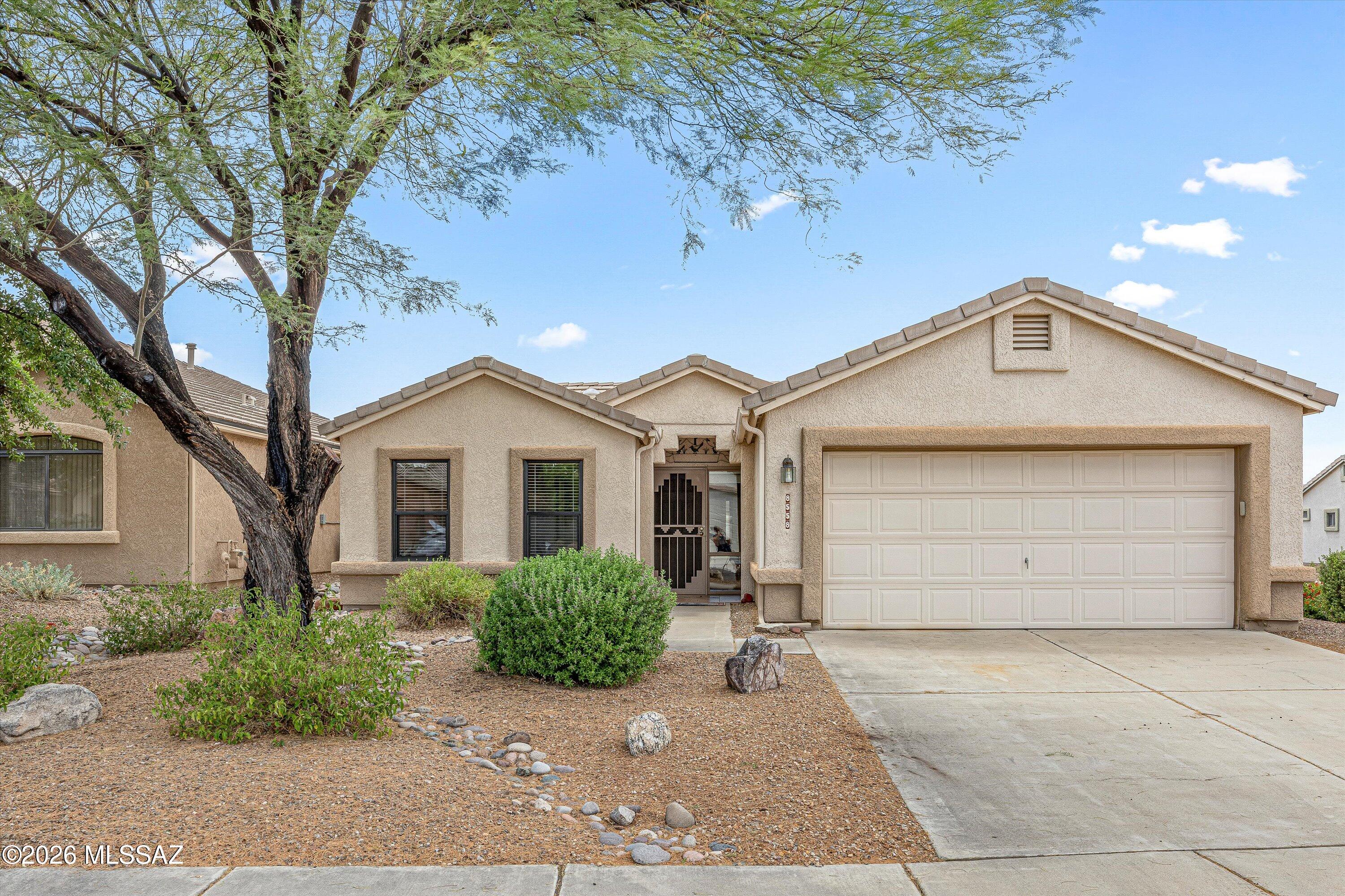 Welcome home to this Southwest-inspired 2 bedroom, 2 bathroom home situated on a premium corner lot in a desirable gated 55+ community. This fully furnished residence offers comfortable Arizona living with an open floor plan, authentic Saltillo tile throughout the main living areas, and abundant natural light. Spacious living and dining areas flow into a well-appointed kitchen perfect for entertaining or everyday living. The primary suite features a private bath, while the guest bedroom offers flexibility for visitors or office space. Enjoy outdoor living year-round with two private patios and enclosed Arizona room. Additional features include a 2-car garage, mature desert landscaping, and move-in ready convenience in a welcoming active adult community.