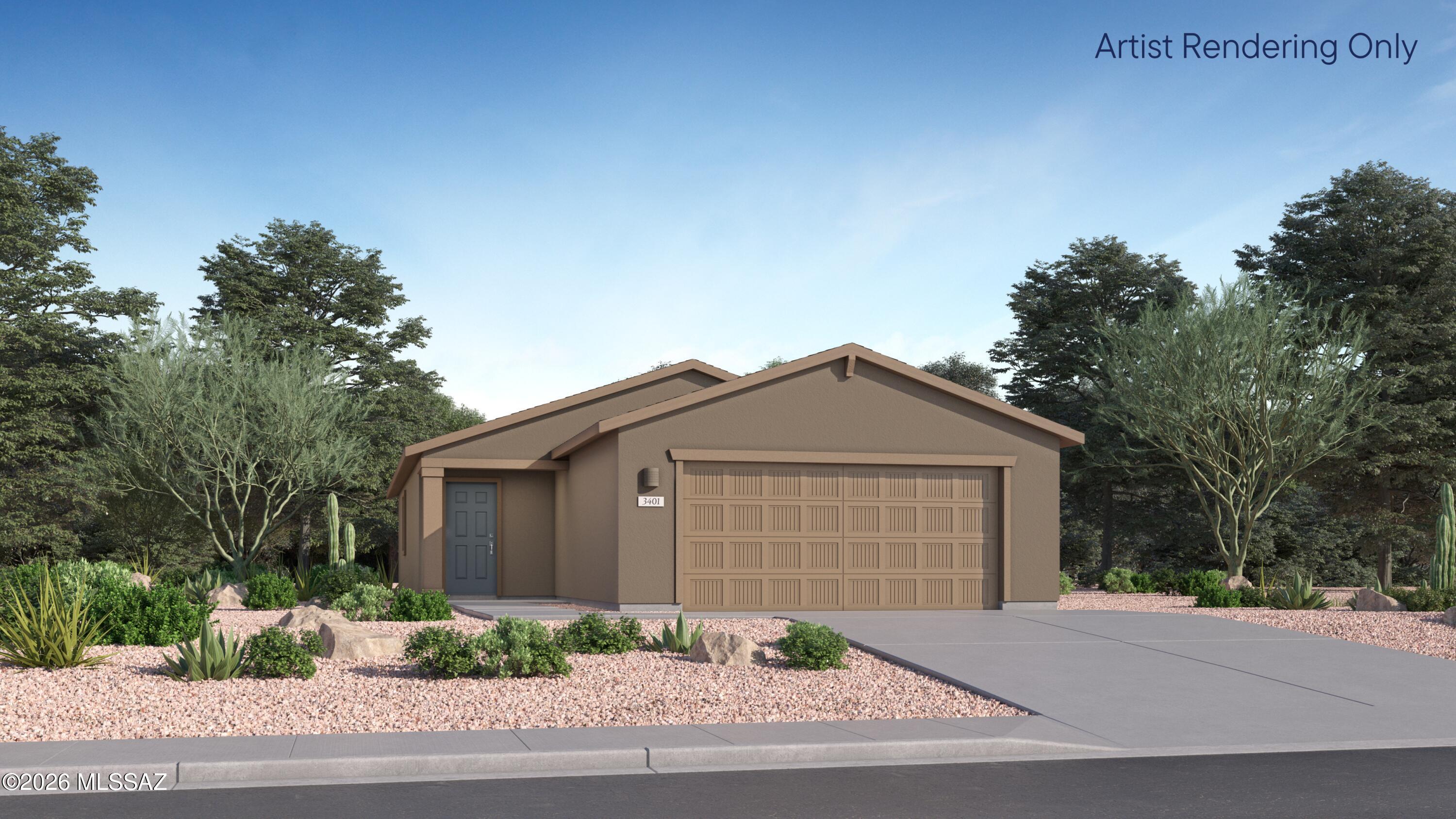 This new single-story home maximizes space for increased tranquility. An open floorplan connects the kitchen, dining room and family room in a modern style that prioritizes functionality. Nearby is a covered patio to promote seamless indoor-outdoor living. On the opposite side of the home are two secondary bedrooms and a tranquil owner's suite with a private bathroom and walk-in closet. This home includes GE® stainless steal appliances, Rinnai Tankless Water Heater, prep for reverse osmosis, Quartz Countertops, 2'' faux wood blinds, LED lighting and so much more! As an added bonus, this home includes a washer and dryer.