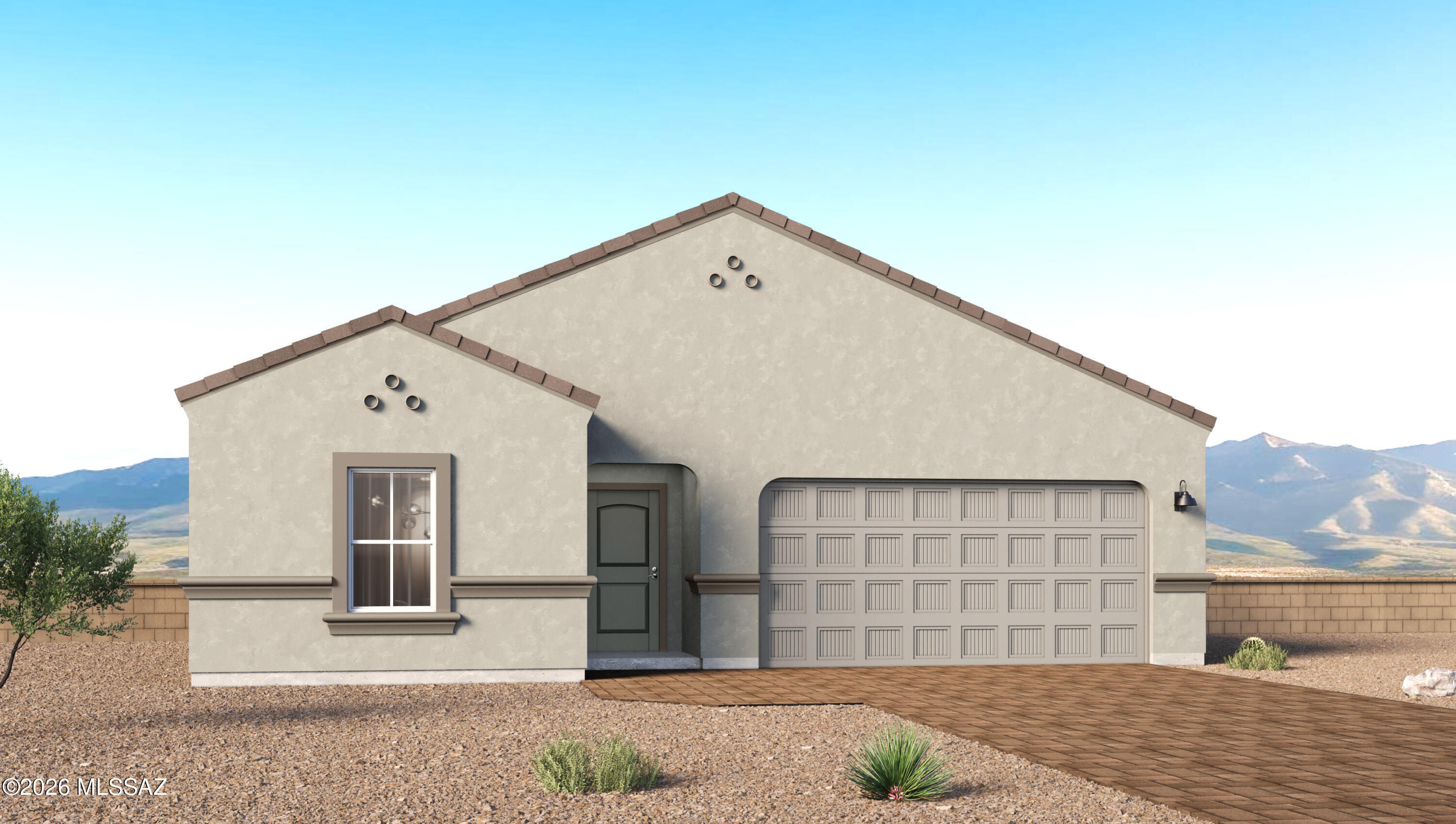 This home has just started construction, and is still able to be customized! Stop by to see our brand new model home, and available lots today!
Introducing the Thomas - a thoughtfully designed new floor plan at Solterra by D.R. Horton in Green Valley. Offering 1,796 square feet of well-balanced living space, the Thomas is ideal for those seeking a home that feels both comfortable and highly functional.
Step inside through the welcoming entryway and discover an open-concept layout designed to make the most of every square foot. The expansive great room anchors the home and flows seamlessly into the dining area and kitchen, creating an inviting space for everyday living and entertaining. The kitchen features a spacious center island, quartz countertops, Shaker-style cabinetry, and a dedicated pantry, combining modern style with practical storage solutions.
The Thomas is available in two- and three-bedroom configurations, offering flexibility to meet a variety of lifestyle needs. The primary suite is thoughtfully located at the rear of the home for added privacy and includes a walk-in closet and a well-appointed en-suite bathroom. Near the front of the home, a guest bedroom with an ensuite bathroom and large study create a functional layout for guests, work-from-home needs, or additional living space. 
Designed with comfort and efficiency in mind, the Thomas includes a utility room conveniently located near the kitchen and garage, providing easy access to the laundry area, additional storage and A thoughtfully placed half bathroom off the kitchen and great room. A covered back patio extends the living space outdoors--perfect for relaxing and enjoying Green Valley's beautiful year-round weather.
Homes at Solterra feature elegant, modern interiors paired with distinctive exterior details, including Sand finish texture stucco, landscaped front yards with auto drip irrigation, and fully fenced backyards. Covered back patios offer ideal spaces to unwind and take in Green Valley's breathtaking sunsets. Inside, D.R. Horton's Home is Connected® Smart Home package brings modern convenience to everyday living with a smart thermostat, video doorbell, keyless entry, and a Wi-Fi-enabled garage door opener.
Outdoor enthusiasts will enjoy easy access to scenic neighborhood parks, Colossal Cave Mountain Park, and an extensive network of walking and biking trails throughout Green Valley--making the Thomas a perfect blend of comfort, style, and lifestyle-driven design.