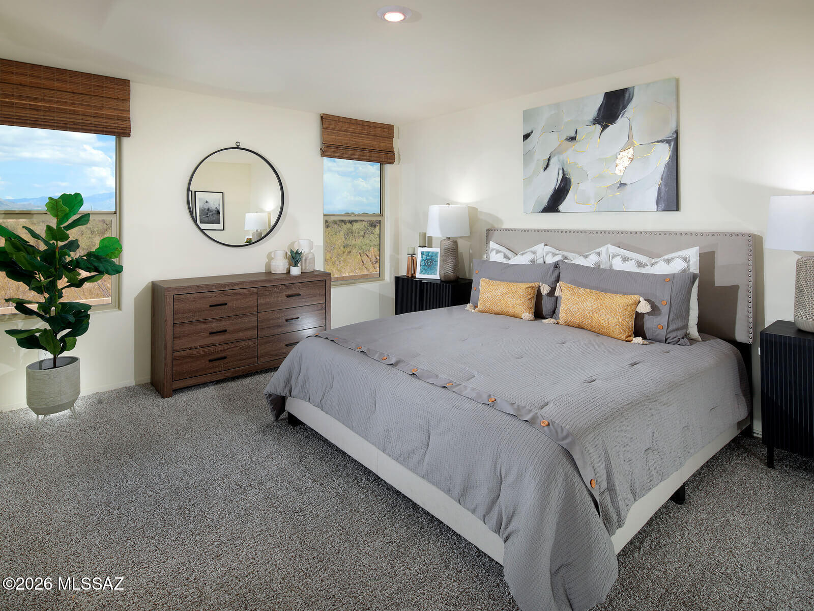 This home features a convenient first-floor primary suite for added comfort and privacy. Upstairs, a spacious loft offers endless possibilities--perfect for a game room, media space, or home office. Located in Las Patrias at Star Valley Phase III - Signature Series in Tucson, AZ, this community is just under 10 minutes from I-10, providing easy access to downtown Tucson and major employment centers. Residents can enjoy amenities including walking and biking trails, as well as playgrounds. Move-in ready with washer, dryer, refrigerator, and whole-home blinds.