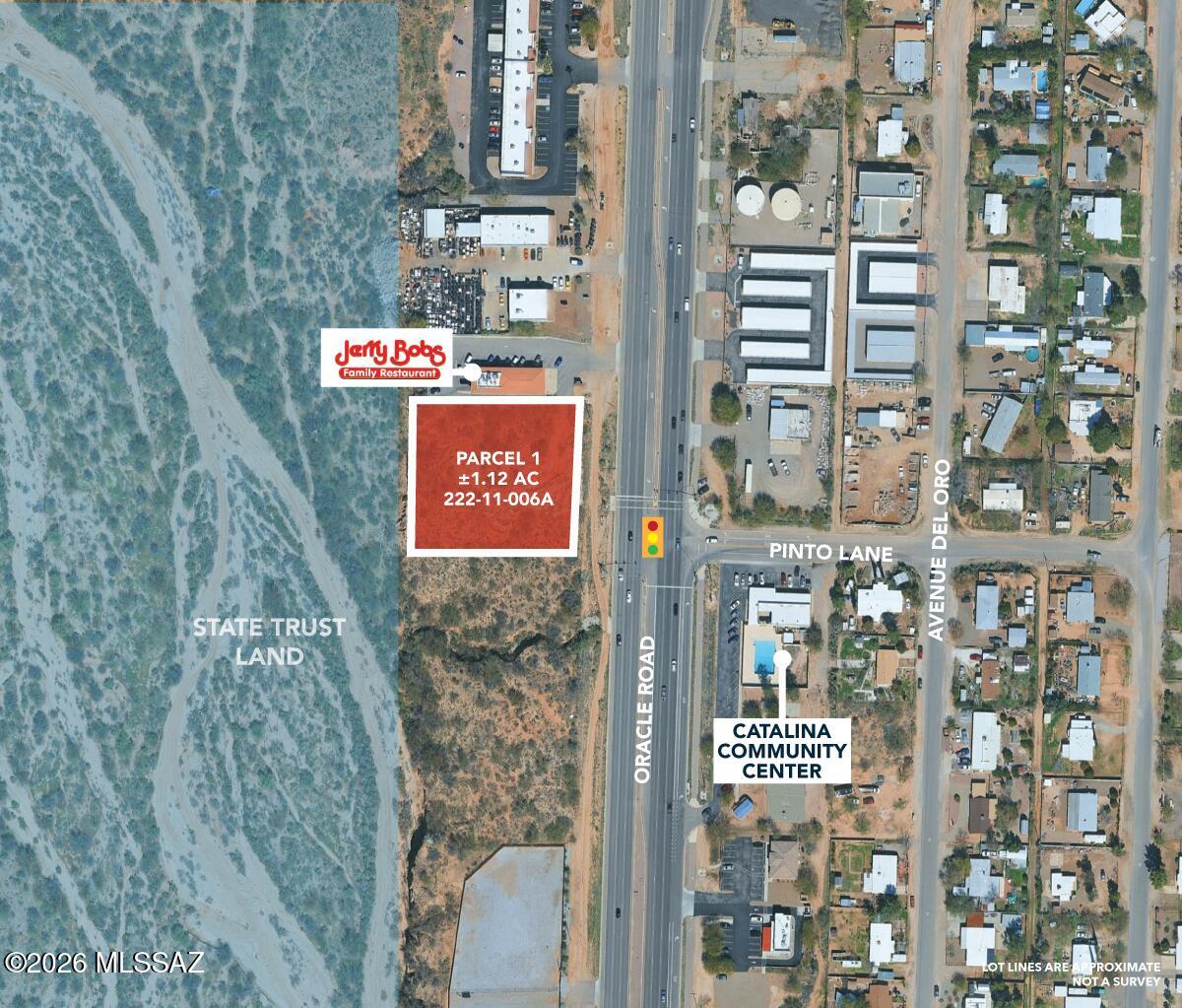 RARE ORACLE ROAD FRONTAGE -- 1.2 ACRES, CB-2 ZONING (CATALINA, AZ)
Outstanding commercial development opportunity featuring 650+ ft of State Hwy 77 frontage in Catalina. 1.2 acres, CB-2 Commercial zoning, and all utilities available (Tucson Water, TEP, Pima County Sewer, Southwest Gas).
 Suitable for retail, auto/RV, self-storage, office, hospitality, contractor yard, and more.
Surrounded by Saddlebrooke, Saddlebrooke Ranch, Eagle Crest and other thriving communities with strong traffic counts.
Buyer to verify all information. Ask Broker for a detailed Marketing brochure with more information.