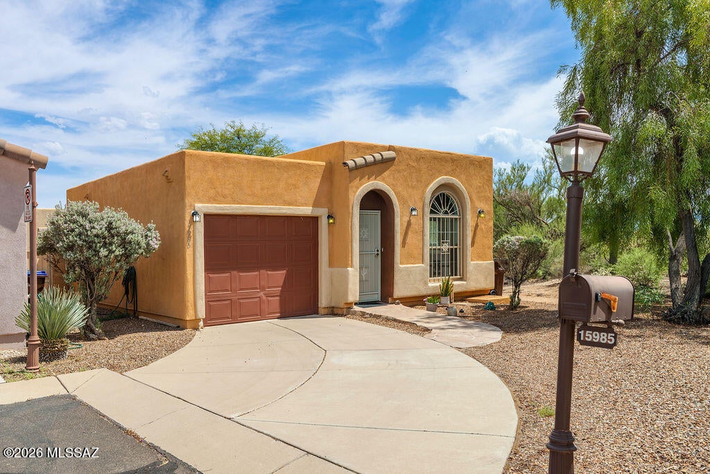 This gorgeous end-unit home in Rancho Resort sits on a desirable large corner lot and features 1 bedroom, 1 bathroom, plus a versatile den. Enjoy beautiful desert and mountain views from this peaceful setting. The open-concept floor plan offers abundant natural light and vaulted ceilings for a bright, airy feel. The kitchen includes appliances, making the home move-in ready. Relax on the private patio, a rare feature in the neighborhood and perfect for enjoying the Arizona lifestyle. The spacious primary bedroom offers generous closet space, while the large single-car garage provides ample storage. An excellent choice for comfortable, low-maintenance seasonal or full-time living.