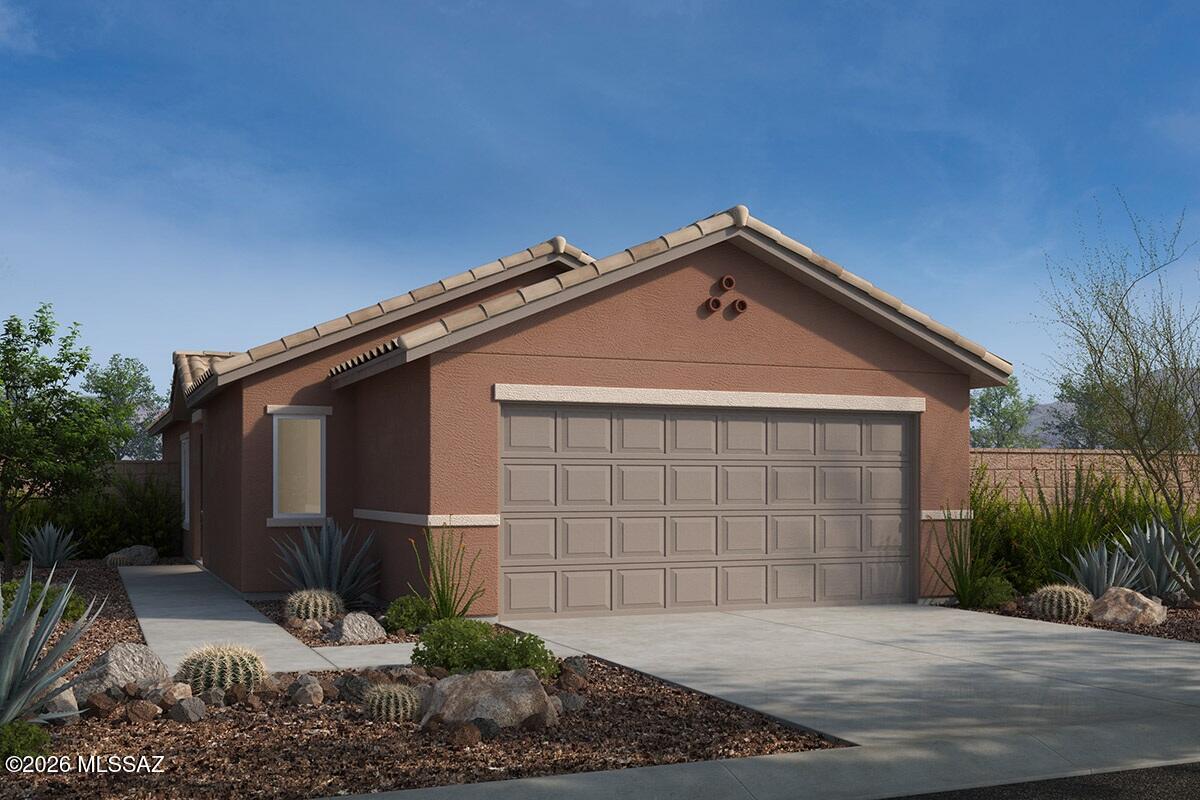 Brand new community in Rancho Del Lago master plan. The single-story home features 9-ft. ceiling, soft water loop, ENERGY STAR certified cellulose insulation, and ceramic tile flooring throughout. Overlooking the great room, the kitchen showcases granite countertops, 42'' birch upper cabinets, a pantry, and Whirlpool® stainless steel appliances, including a gas range, dishwasher, and refrigerator. The primary suite boasts an adjoining bathroom with a walk-in closet, dual-sink vanity, and walk-in shower. Bedroom 2 includes a walk-in closet. The dedicated laundry room is equipped with Whirlpool® washer and electric dryer. The covered back patio provides outdoor shade. Property taxes are not available to date.