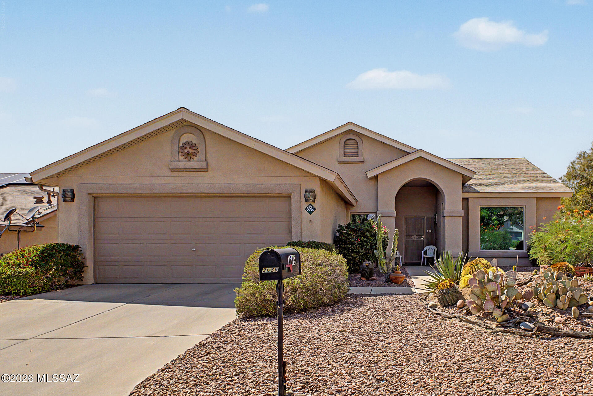 Mountain views, owned solar, and major upgrades make this 4-bedroom, 2-bathroom home a must-see! Enjoy peace of mind with solar installed in 2021, new windows in 2020, and a new A/C installed in 2026. Inside, you'll find spacious living areas with soaring vaulted ceilings, separate living and family rooms, wood-look flooring, carpet in all the right places, and neutral paint throughout. The kitchen features honey oak cabinetry, solid-surface countertops, built-in appliances, and a brand-new dishwasher. The primary suite offers dual sinks, a separate tub and shower, and a walk-in closet. Relax in the screened-in patio overlooking the low-maintenance backyard with a storage shed. Don't miss this move-in-ready gem!