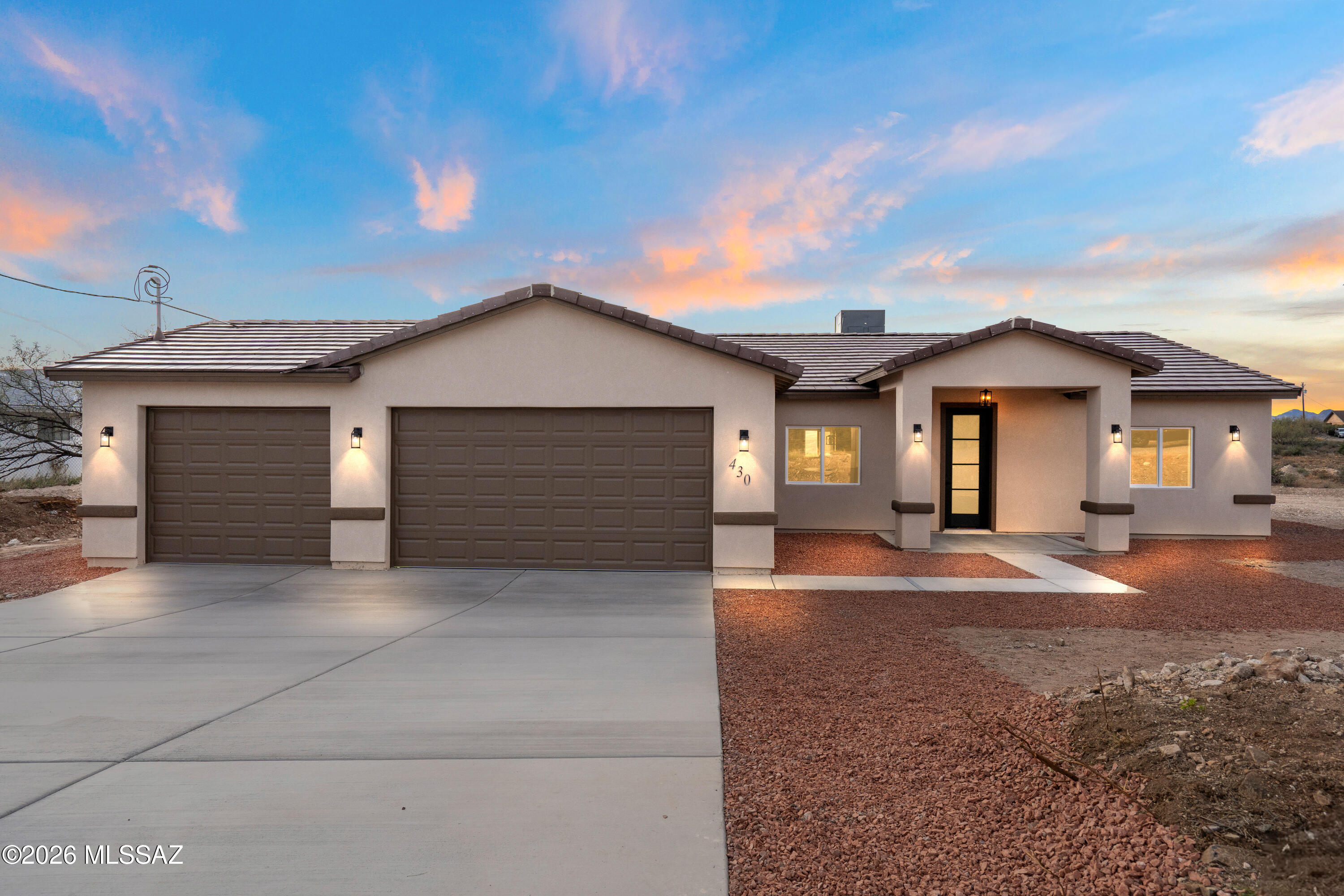 Brand-New Home with Breathtaking Mountain Views on 1.38 Acres - Discover modern desert living in this newly constructed 3-bedroom, 2-bathroom home, perfectly positioned on a spacious lot. Designed with both style and functionality in mind, the open layout features a custom kitchen with elegant quartz countertops—ideal for daily living and entertaining guests. Enjoy beautifully tiled showers, a roomy 3-car garage, and expansive mountain views that offer a serene backdrop to your everyday life. You'll appreciate the balance of convenience, privacy, and wide-open space. Don't miss the opportunity to call this desert retreat your own. Schedule your private showing today!