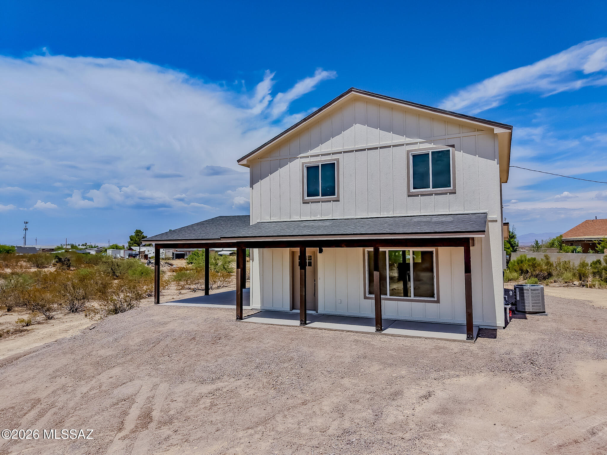 Enjoy front-row views of Mt. Graham from this newly built 3-bedroom, 2.5-bath home. Designed with everyday living in mind, all bedrooms, two full bathrooms, and the laundry are located upstairs, while a convenient half bath serves the main level. The kitchen offers quartz countertops, stainless steel appliances, and abundant cabinet space. An oversized storage closet beneath the staircase provides room for seasonal decor, outdoor gear, or household essentials. Large windows capture the surrounding mountain scenery and fill the home with natural light. Thoughtful design, modern finishes, and exceptional views make this home a standout opportunity in today's market. Owner/Agent.