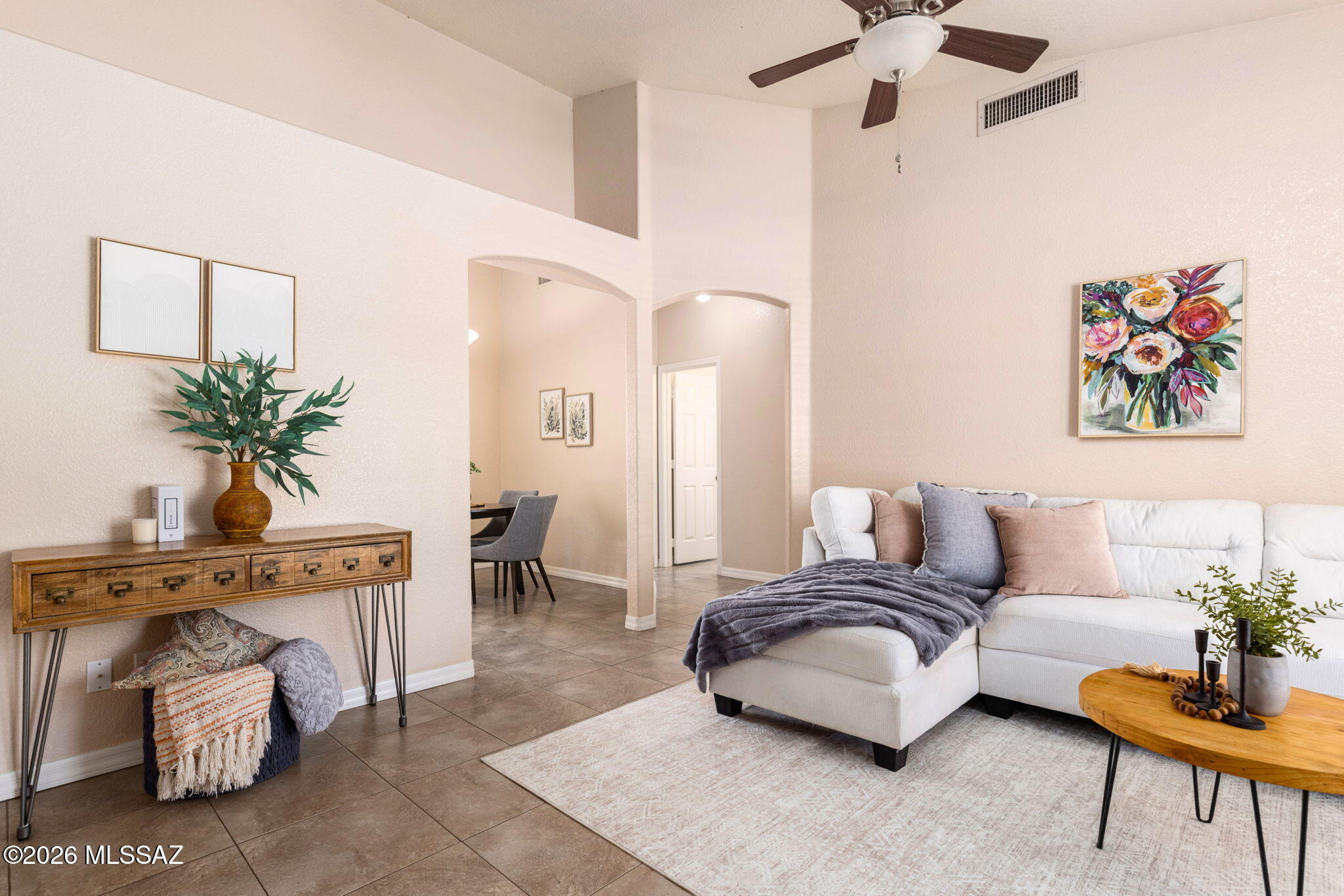 The house is move-in ready. The neighborhood is what makes it special.
Located in prestigious Continental Ranch, this home places you within minutes of the Continental Ranch Community Park with neighborhood amenities, including sports fields, playgrounds, basketball courts, tennis/pickleball courts, and you can't forget about the skate park! Inside the home, vaulted ceilings create a bright, open feel, while ceramic tile flooring throughout offers durability and easy maintenance, no carpet. Newer roof (2024) adds value and peace of mind, and the spacious backyard provides plenty of room to relax or create your ideal outdoor space. Comfortable as-is and full of potential to make it your own, this home offers an outstanding opportunity in one of Northwest Tucson's most desired neighborhoods