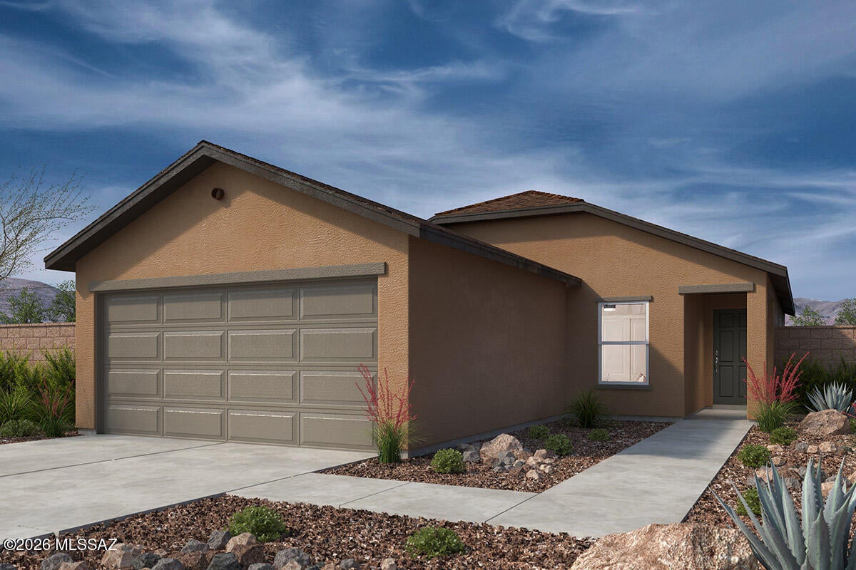 This single-story home showcases an open floor plan with 9-ft. ceilings and ceramic tile flooring. Overlooking a spacious great room, the kitchen boasts poplar cabinets, an island, walk-in pantry, and Whirlpool® stainless steel appliances, including electric range, dishwasher and refrigerator. The primary suite features a walk-in closet and connecting bath with dual-sink vanity and walk-in shower. Bedroom 2 includes a walk-in closet. The laundry room is equipped with a Whirlpool® washer and electric dryer. Outdoors, the covered back patio provides shade for relaxing and entertaining. Price includes discount predicated on using seller's preferred lender KBHS.
