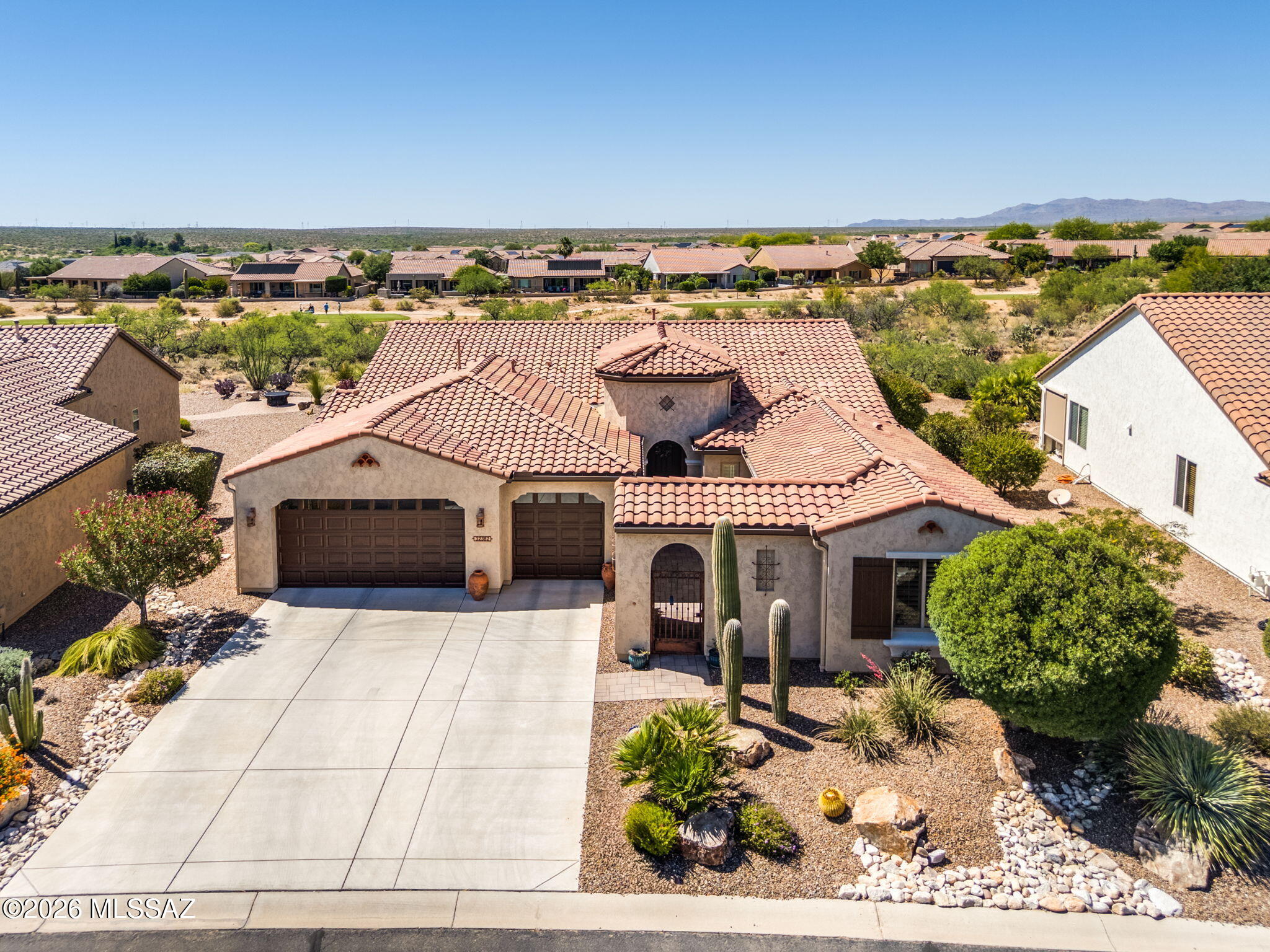 Desert Refined Living with Unforgettable Golf Course & Mountain Views
Perfectly positioned along an arroyo with views of the Golf Course and the Tortolita Mountains, this exceptional Tesoro model with Casita captures the essence of refined desert luxury in SaddleBrooke Ranch. Designed to embrace Arizona's breathtaking natural beauty, the home offers an effortless blend of sophistication, comfort, and elevated indoor-outdoor living. 
The outdoor living spaces create a stunning backdrop for sunset entertaining, morning coffee, or peaceful evenings beneath the desert sky. The fully fenced backyard features updated landscaping, a large outdoor kitchen, gas fire pit and an expansive paver patio. The Casita offers flexibility and privacy for guests, a creative studio, or executive-style home office.
Thoughtfully maintained and beautifully updated, the residence also features a brand-new heating and air conditioning system, delivering modern comfort and peace of mind. Every detail of this home reflects the relaxed elegance and resort-inspired lifestyle that make SaddleBrooke Ranch one of Southern Arizona's most sought-after active adult communities.
Experience luxury desert living where dramatic views, timeless design, and serene surroundings come together in perfect harmony.