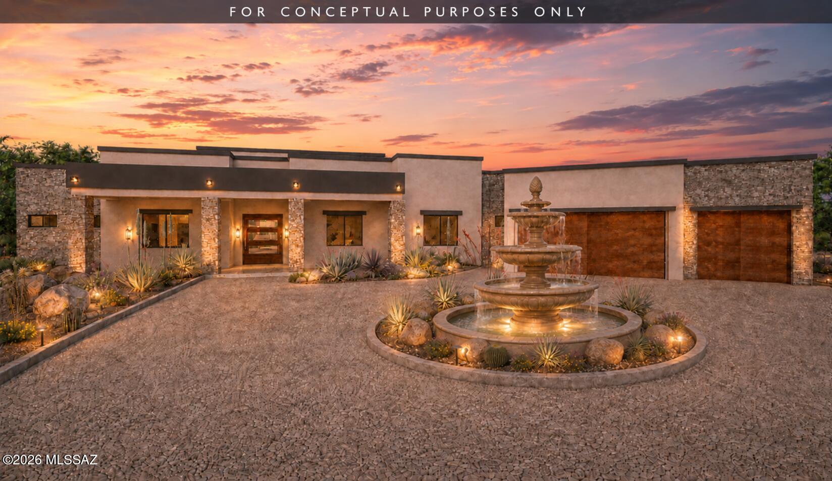 DESERT ARCHITECTURE. ELEVATED LIVING.

UNDER CONSTRUCTION IN STONE CANYON.
Imagine mornings framed by towering saguaros, afternoons beside a private resort-style pool and spa, and evenings beneath the glowing Tortolita Mountains. At 1398 W Stony Run Place, that vision is becoming an extraordinary modern desert residence within the prestigious Stone Canyon community.
Set on approximately 1.02 acres and offering approximately 3,769 square feet of thoughtfully designed living space, this residence brings together striking contemporary architecture, exceptional privacy and a seamless connection to the surrounding Sonoran Desert. Sculptural granite outcroppings, native vegetation and expansive Arizona skies create a setting that feels both dramatic and remarkably serene. Beyond the covered entry, the home opens into a breathtaking great room with a soaring 14-foot ceiling and expansive 16-foot multi-slide glass doors. Open the doors and the interior flows effortlessly into approximately 940 square feet of covered outdoor living--creating one exceptional environment for entertaining, relaxing and enjoying the beauty of the desert throughout the year.

The backyard is designed as a luxurious private retreat centered around a resort-style pool and spa. Generous covered patios and thoughtfully planned outdoor living spaces will provide an exceptional setting for intimate evenings, memorable gatherings and unforgettable Arizona sunsets. Separate pool and spa plans have been submitted to the Town of Oro Valley and are pending approval.

At the heart of the residence, a chef-inspired island kitchen combines sophisticated design with everyday functionality. A butler's pantry, beverage center and abundant preparation and storage space make the home equally suited for quiet mornings and effortless entertaining.

The thoughtfully planned single-level layout includes four bedrooms, a private office and a versatile trophy or bonus room--ideal for a lounge, media room, game room, private collection or personalized retreat.

Privately positioned, the primary suite offers direct patio access and the atmosphere of a boutique resort. Its spa-inspired bath features an oversized shower, freestanding soaking tub, dual vanity, enclosed water closet and generous walk-in closet. Secondary accommodations are thoughtfully separated to provide comfort and privacy for family and guests.

A spacious three-car garage, functional mudroom, dedicated laundry room and extensive storage ensure that the home's beauty is matched by its livability.

Construction is underway, and buyers may still have an opportunity to personalize select interior finishes, allowing the completed residence to reflect their individual style and vision. Available selections are limited by the stage of construction and require builder confirmation.

This is more than a new home. It is an opportunity to live surrounded by inspired architecture, resort-style outdoor living and the timeless beauty of the Sonoran Desert--all within one of Oro Valley's most distinguished private communities.

**Artist renderings depict the proposed residence and may show furnishings, landscaping, materials, colors or other improvements that are not included. The luxury pool and spa are proceeding under a separate design and permitting process; plans have been submitted to the Town of Oro Valley and remain subject to municipal review and approval. Final construction, finishes and included features are governed by the executed purchase contract, approved plans and specifications. Completion timing and any remaining interior selections require builder confirmation. Stone Canyon Club membership is separate. All dimensions, areas and features are approximate and subject to buyer verification.**