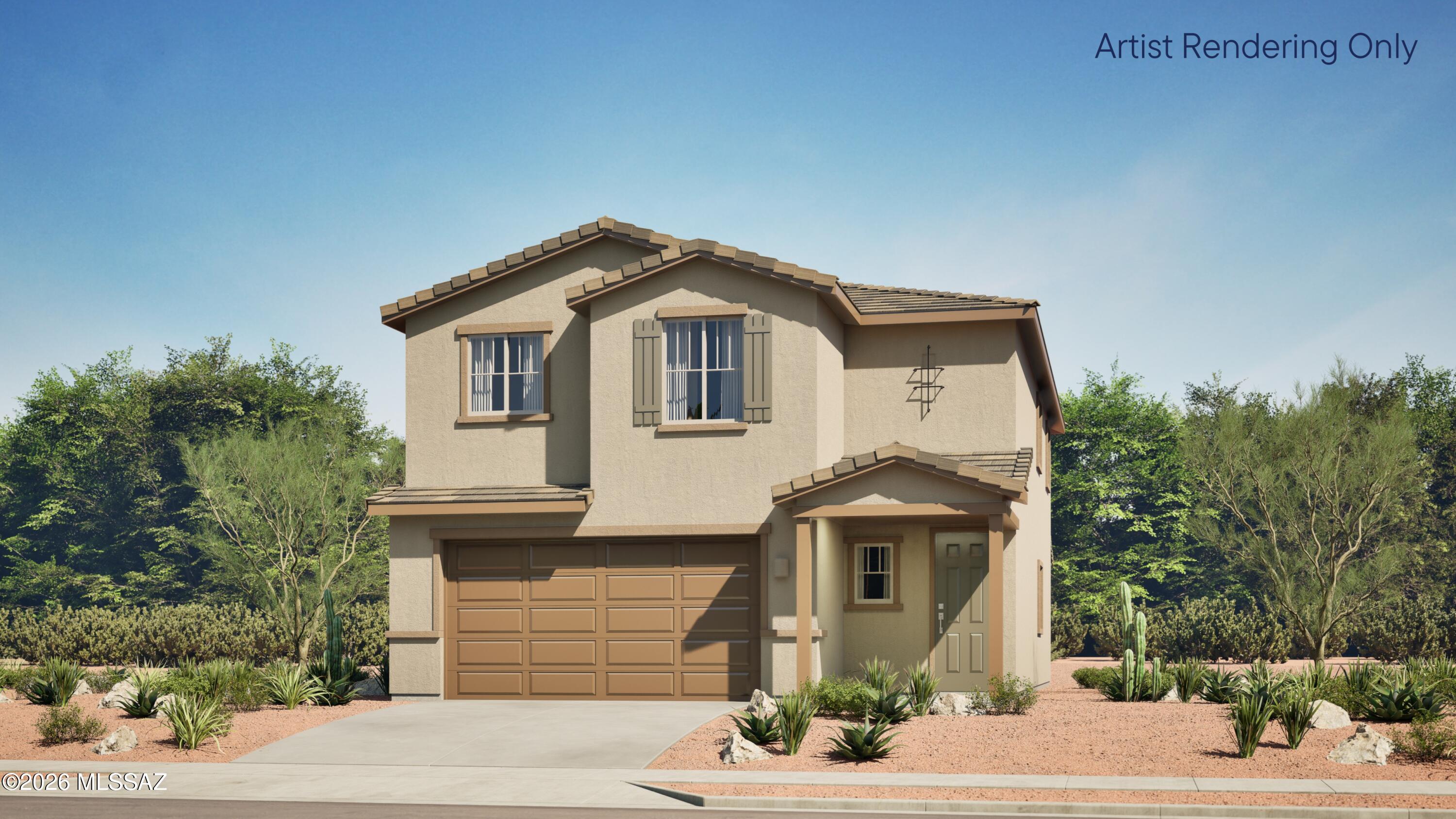 This new two-story home is ready for modern lifestyles. On the first floor, an inviting open-concept layout blends the kitchen, living and dining areas, with a secluded bedroom tucked into a private rear corner. On the second level, a versatile loft provides a convenient shared living area easily accessible from four additional bedrooms and a luxurious owner's suite, complete with a full bathroom and walk-in closet.This home includes GE® stainless steal appliances, Rinnai Tankless Water Heater, prep for reverse osmosis, Quartz Countertops, 2'' faux wood blinds, LED lighting and so much more! As an added bonus, this home includes a washer and dryer.