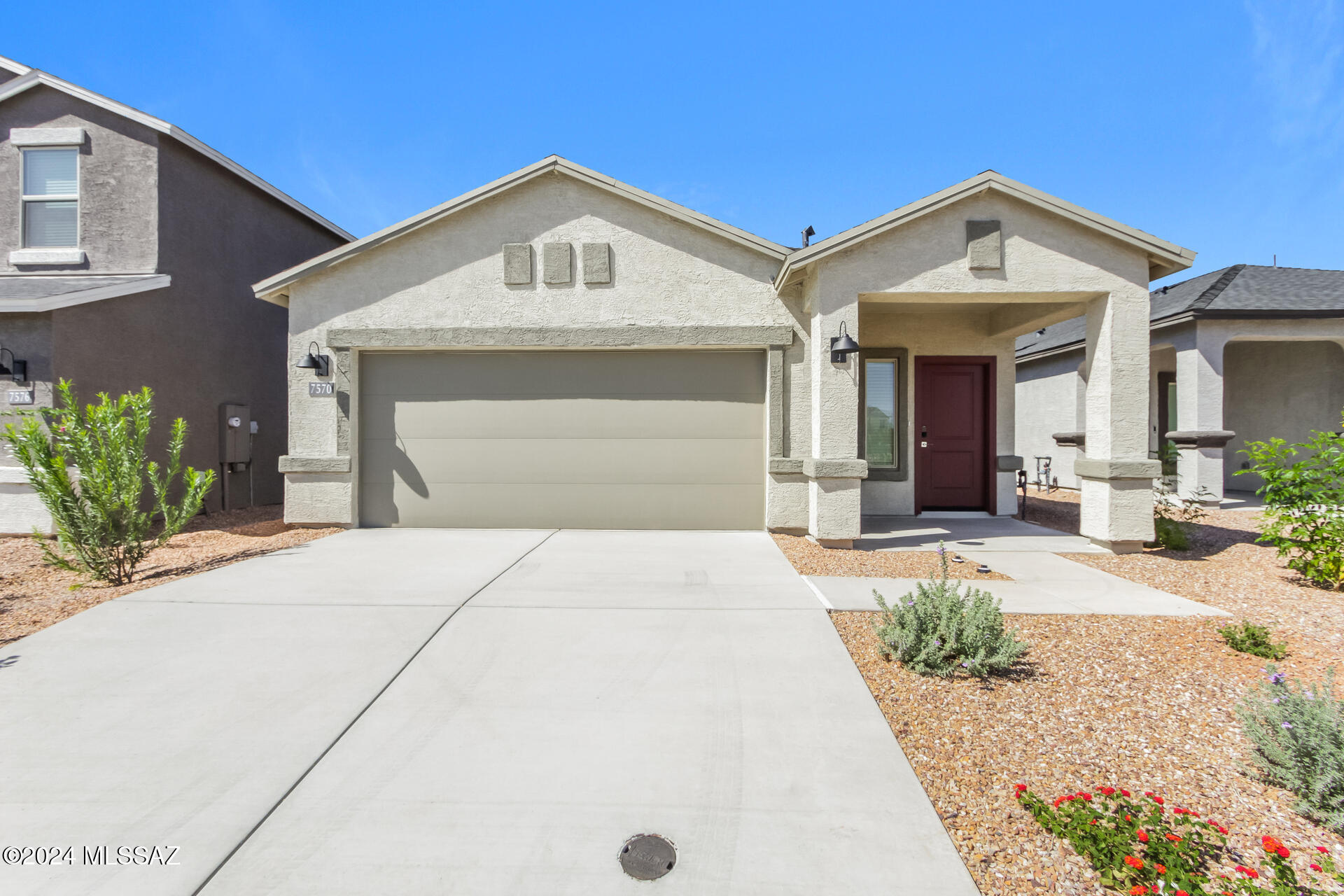 Welcome to 7570 South Celina Way--a beautifully maintained 3-bedroom, 2-bath Reszi home offering 1,558 sq ft of comfortable living space. This inviting property features an open-concept layout with a bright living area that flows seamlessly into the dining space and kitchen, complete with ample cabinetry and counter space. The spacious primary suite includes a private en-suite bath, while two additional bedrooms provide flexibility for guests, a home office, or hobbies. Enjoy a low-maintenance backyard perfect for relaxing or entertaining. Conveniently located near shopping, dining, and major roadways, this home offers comfort, functionality, and a prime Tucson location.