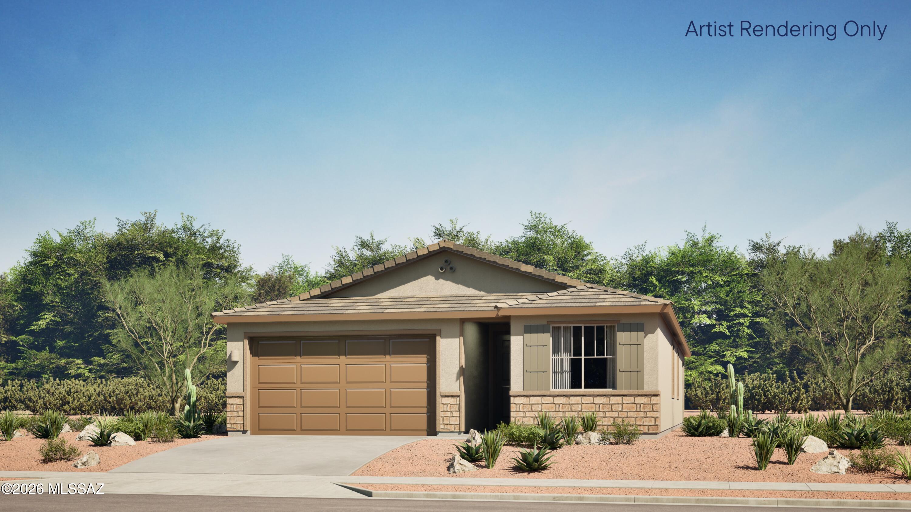 This new single-story home boasts a modern and low-maintenance layout. Three bedrooms feature a secluded location upon entry, leading to an inviting open plan that provides direct access to a covered patio for year-round outdoor leisure. At the back of the home, a private owner's suite provides a tranquil retreat with a full bathroom and walk-in closet. This home includes GE® stainless steal appliances, Rinnai Tankless Water Heater, prep for reverse osmosis, Quartz Countertops, 2'' faux wood blinds, LED lighting and so much more! As an added bonus, this home includes a washer and dryer.
