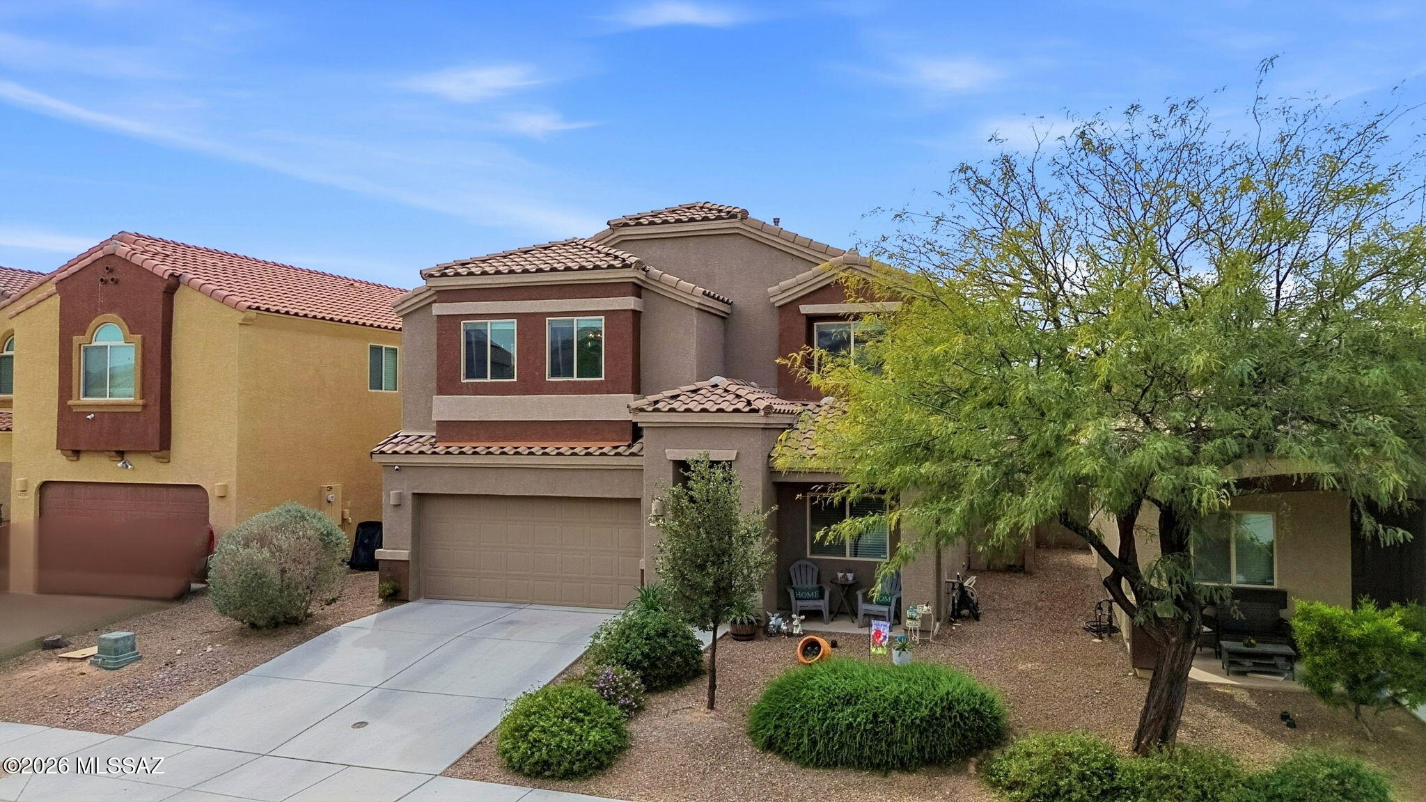 Located in Vail, just outside the Rancho Del Lago area, this 2017-built home offers 2,587 sq ft with 4 bedrooms and 2.5 bathrooms. All bedrooms are upstairs, along with a spacious loft ideal for a second living area. The main level features a kitchen with granite countertops and a large island, plus a separate downstairs den, perfect for a home office or flex space. Recent updates include new laminate flooring throughout both levels and new carpet on the stairs. The backyard is designed for Arizona living with a covered patio and swimming pool! Additional features include a two-car garage and convenient access to parks, schools, and major employment corridors. An assumable 3.125% VA loan may be available to qualified VA eligible buyers.