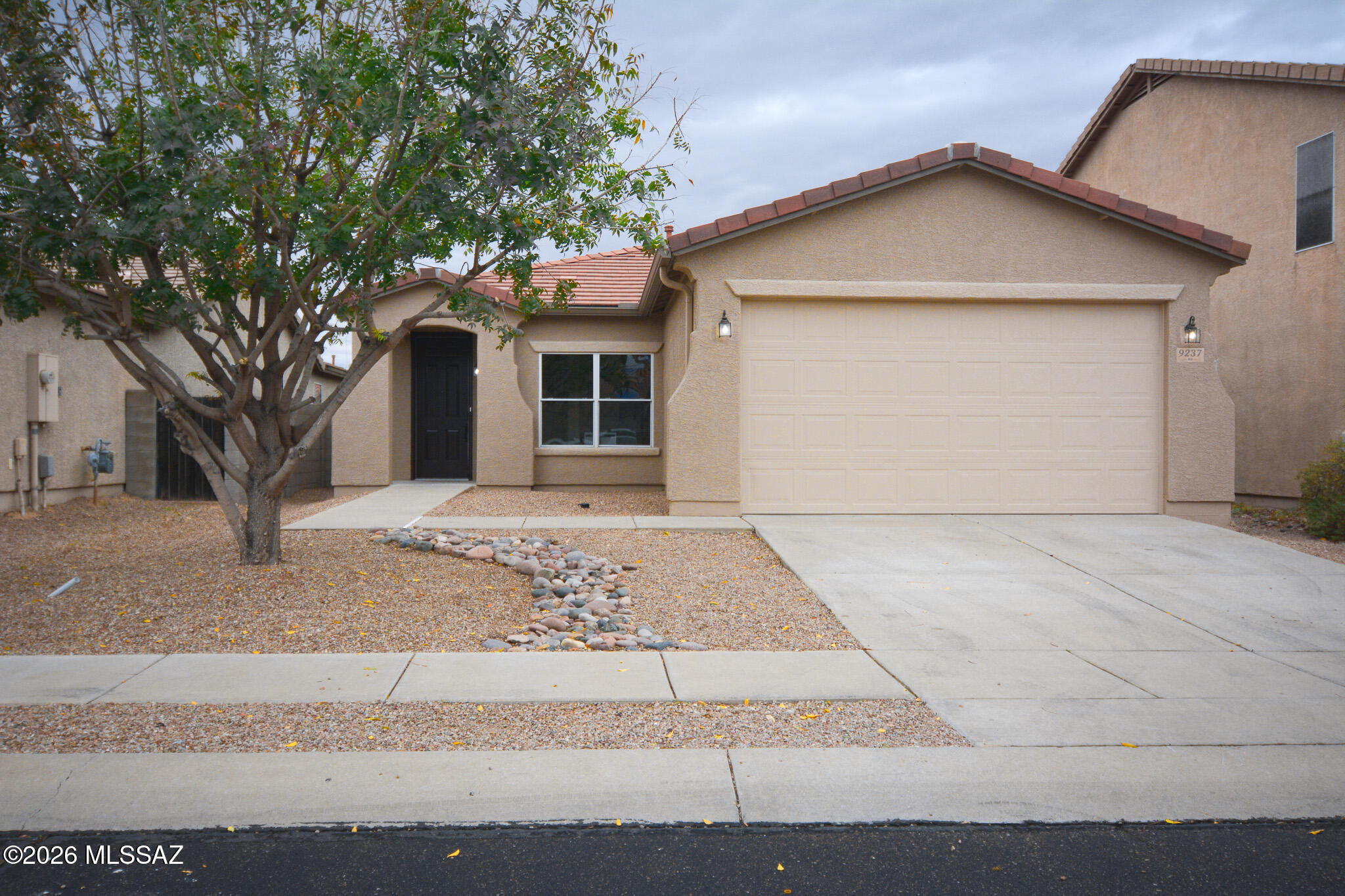 Beautifully remodeled contemporary style home. Located in a desirable Northeast Marana location. Modern wood look ceramic tile flooring. Modern kitchen with stainless steel appliances. New custom interior and exterior paint. Spacious owner's suite with walk in closet. Updated modern bathrooms. New carpet and padding in two bedrooms. Covered porch. Two car garage. Upgraded door hardware and light fixtures. Association amenities includes common area and street maintenance. This home shows beautifully.