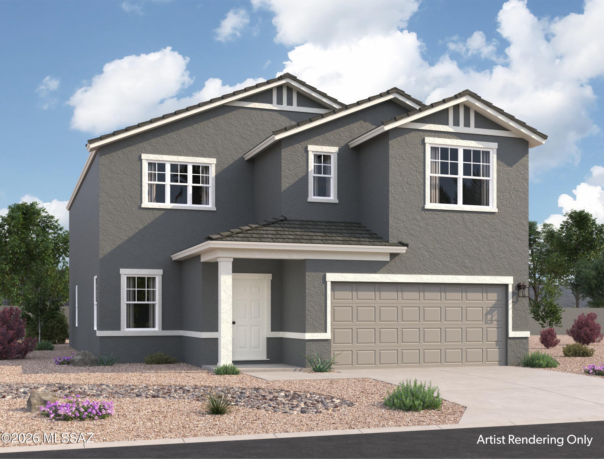 Beautiful, brand-new homes featuring thoughtfully designed floorplans in the scenic Tucson community of Star Valley! Conveniently located with easy access to I-19 and major Tucson destinations, this community offers the perfect balance of comfort, convenience, and outdoor living. Homes showcase desirable upgrades including 9' ceilings, white shaker cabinets, Shaw 17'' x 17'' tile flooring, and granite kitchen countertops. Each home comes move-in ready with stainless steel kitchen appliances, including a refrigerator, washer, and dryer. Energy-efficient features include Low-E dual-pane windows and a Wi-Fi programmable thermostat to help maximize comfort and savings. Exterior highlights include front yard desert landscaping with irrigation, covered patios, and spacious backyards designed for enjoying Tucson's beautiful sunsets. Residents enjoy community amenities including large park with soccer fields; walking paths and natural trails; children's play area; basketball courts; tennis courts; pickleball courts; natural-area dog park and incredible mountain views everywhere! This welcoming community offers the perfect combination of modern living and the natural beauty of the Tucson desert.