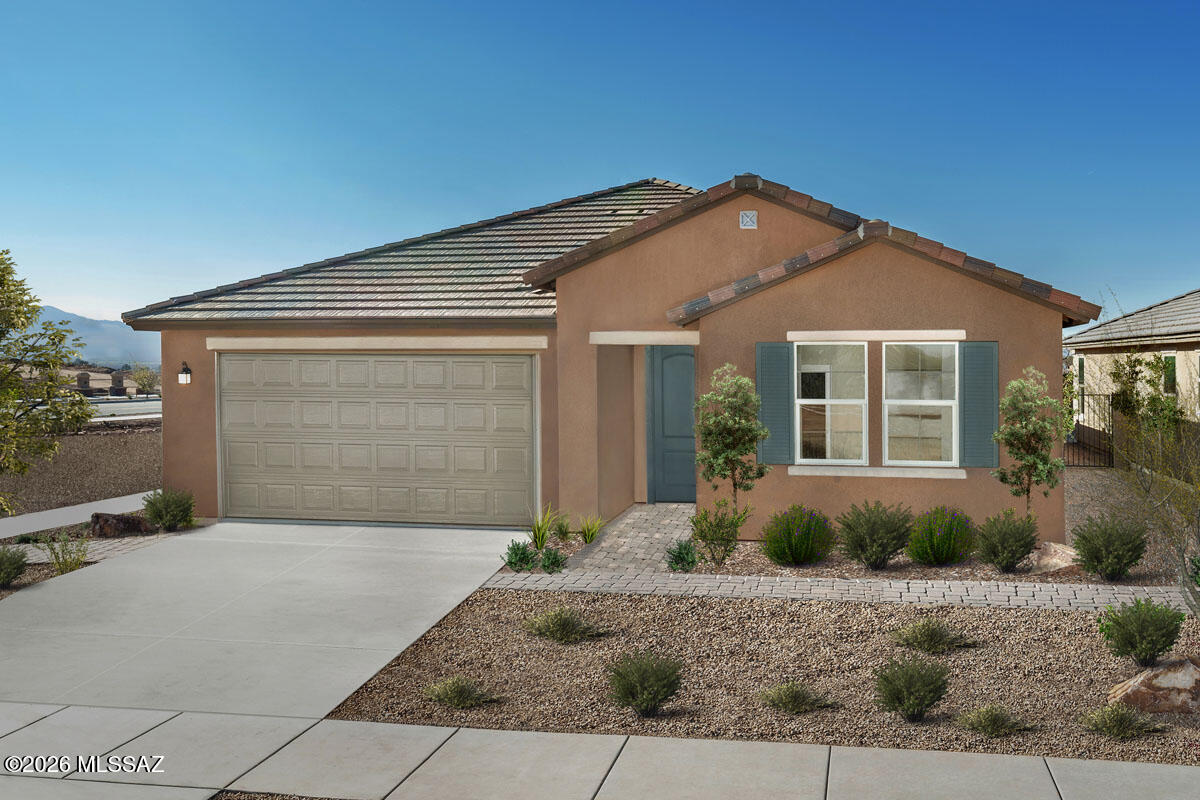 This home is open for self-guided tours daily 8 am - 8 pm. This single-story, former model home fan features open floor plan with 9-ft. ceilings, designer window treatments, and glazed porcelain tile flooring throughout. Overlooking the spacious great room, the kitchen showcases 42-in. white painted maple upper cabinets with crown moulding, quartz countertops with blue tile backsplash, and Whirlpool® stainless steel appliances. The primary suite boasts a wallpaper accent wall, walk-in closet, dual-sink vanity, and luxurious walk-in shower with cultured marble surround. Enjoy the outdoors on the covered back patio. Ask about our special interest rate promotion. Price includes discount predicated on using seller's preferred lender KBHS.