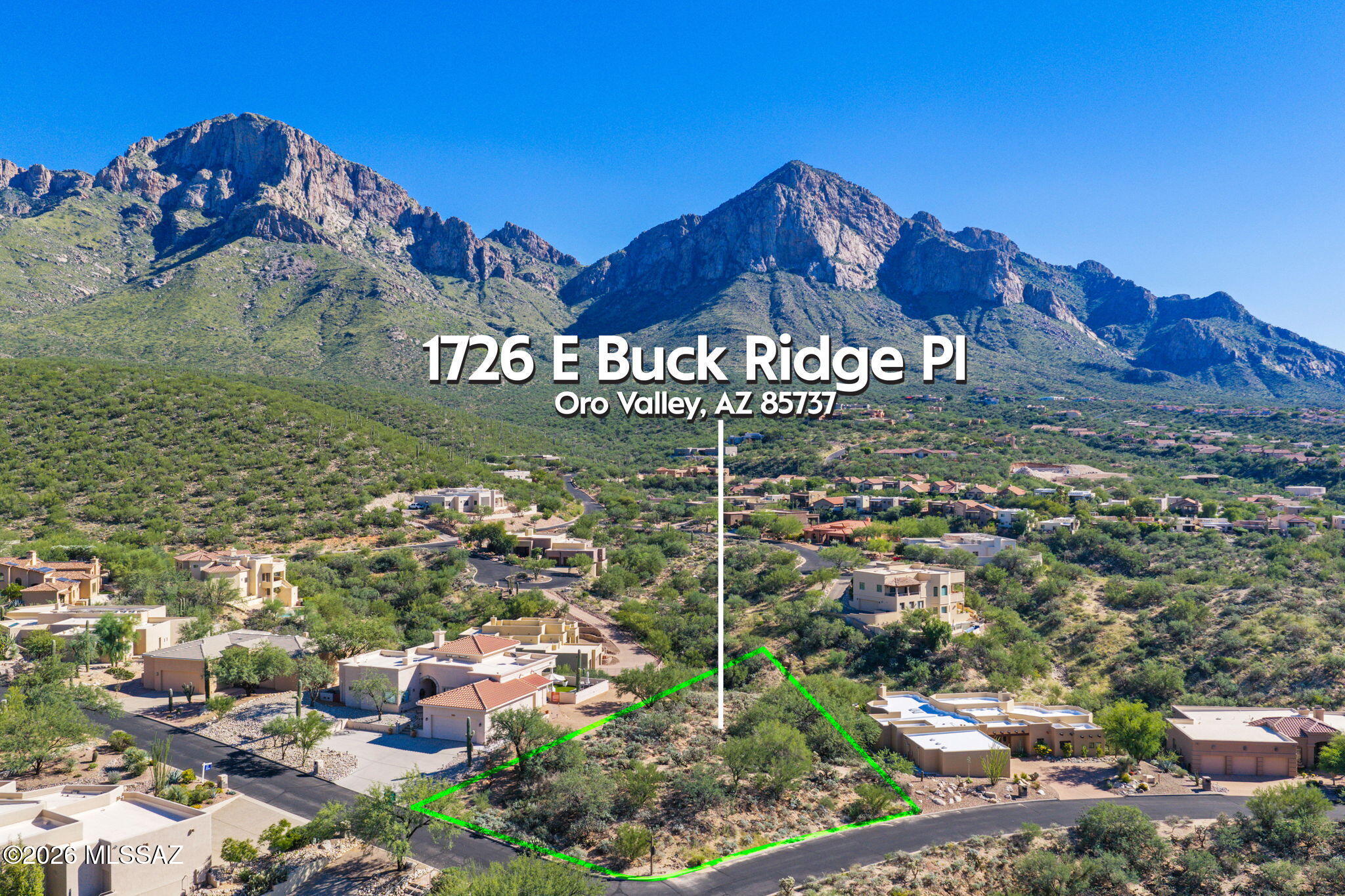 Range Priced New Construction $999,999 to $1,499,999. Photos shown of interiors are from another home at another location. Meant to represent what is possible. Build your custom Oro Valley home on a premium corner homesite with Pusch Ridge and Santa Catalina Mountain views. This elevated desert lot sits on the corner of E Buck Ridge Pl and Buck Hollow Ct. It has a natural saguaro and mesquite setting, and the rise of the land opens up city light and mountain range views to the south and west. Everything about the home is still open, since construction hasn't started. Size, layout, and finishes can be tailored to you via our builder Dell Mar Homes.

Pre-qualified buyers should reach out today for a builder consultation. Build your custom Oro Valley home on a premium corner homesite with Pusch Ridge and Santa Catalina Mountain views. This elevated desert lot sits on the corner of E Buck Ridge Pl and Buck Hollow Ct. It has a natural saguaro and mesquite setting, and the rise of the land opens up city light and mountain range views to the south and west. Everything about the home is still open, since construction hasn't started. Size, layout, and finishes can be tailored to you.

The pictured plan is the Canyon 3220, a single-level, 4-bedroom, 3-bath design of about 3,220 sq ft. It has a great room open to the kitchen and nook, a large island, a formal dining room, a 3-car garage, and a covered outdoor living area suited to the mountain backdrop. The owner's suite is set apart from the secondary bedrooms and has a walk-in shower and walk-in closet. Standard features include alder cabinets, 3 CM granite, a Bosch appliance package with a 36" dual fuel range, 18" porcelain tile in main living areas, 8' interior doors, a 16 SEER Lennox zoned HVAC system, R-38/R-19 insulation, 2x6 exterior walls, and a gas stub to the rear yard. Prefer a different plan, more square footage, or upgraded finishes? Bring your ideas.

Opportunities like this are rare in this part of Oro Valley, with mountain views, a corner location, and a blank slate for a custom build. Schedule a visit to walk the lot, then talk through plans, pricing, and timeline.