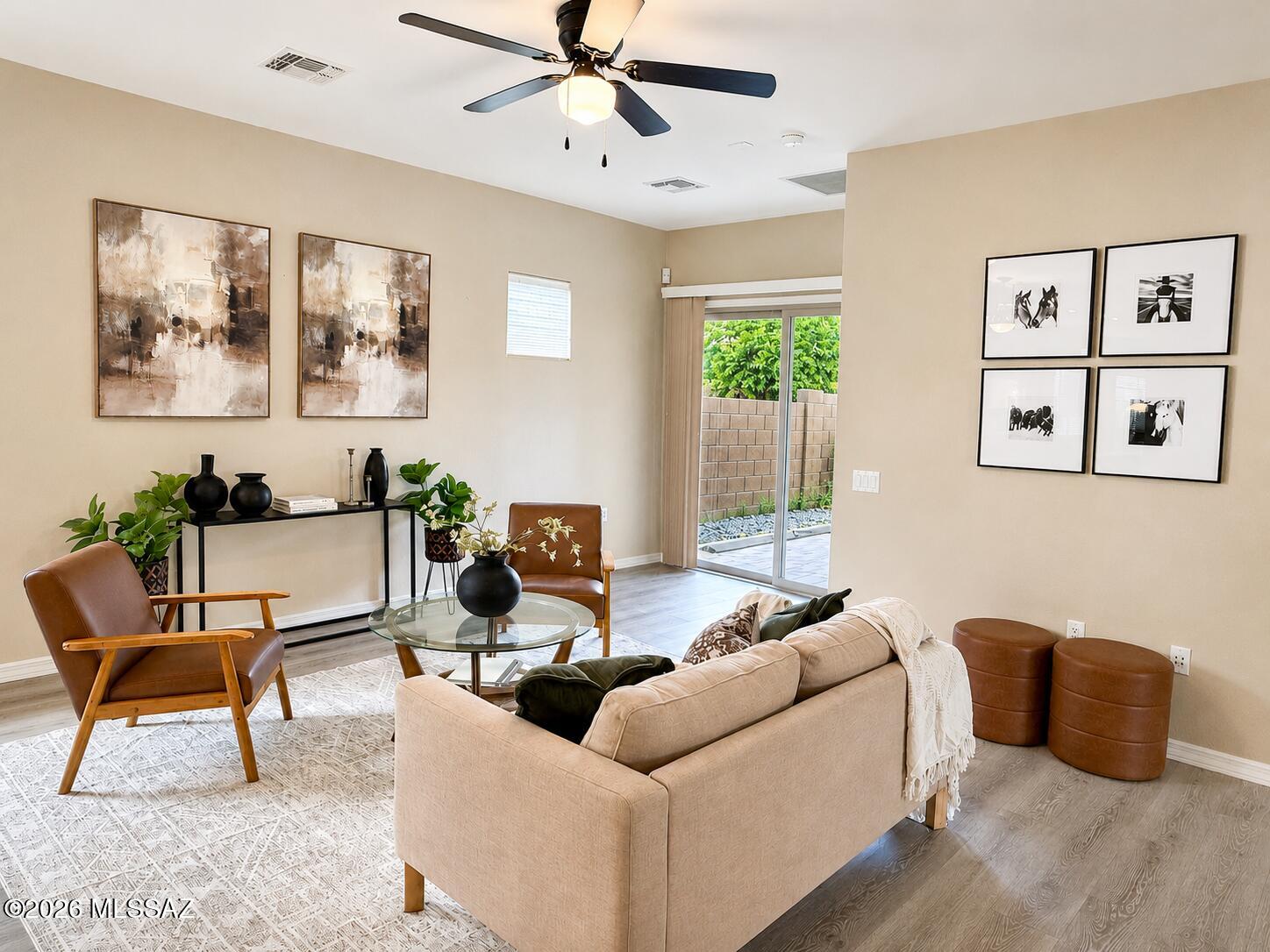 Beautifully maintained 2-bedroom, 2-bath home with a versatile den located in the sought-after Del Webb 55+ community of Rancho Sahuarita. This popular Oracle floor plan offers 1,415 sq. ft. of comfortable, thoughtfully designed living space with a split-bedroom layout that provides added privacy for you and your guests.

The light-filled great room flows into a spacious kitchen featuring a window over the sink, pantry, breakfast bar, dining nook, and plenty of storage. All appliances stay, including the washer and dryer. The den offers great flexibility and can easily serve as a home office, formal dining space, second living room, or hobby room.

The generous primary suite features dual sinks, a walk-in shower, and walk-in closet. Step outside to the covered patio and enjoy the gorge backyard landscaped with native cacti, shrubs, brick pavers, and decorative gravel. The backyard is the perfect setting for morning coffee, entertaining friends, or simply enjoying the peaceful Arizona lifestyle. 

Residents enjoy access to the exclusive Sonoran Desert Clubhouse, featuring pickleball courts, a fitness center, pool, spa, library, and plenty of opportunities to stay active and social. A wonderful opportunity to enjoy the best of Del Webb and Rancho Sahuarita living!