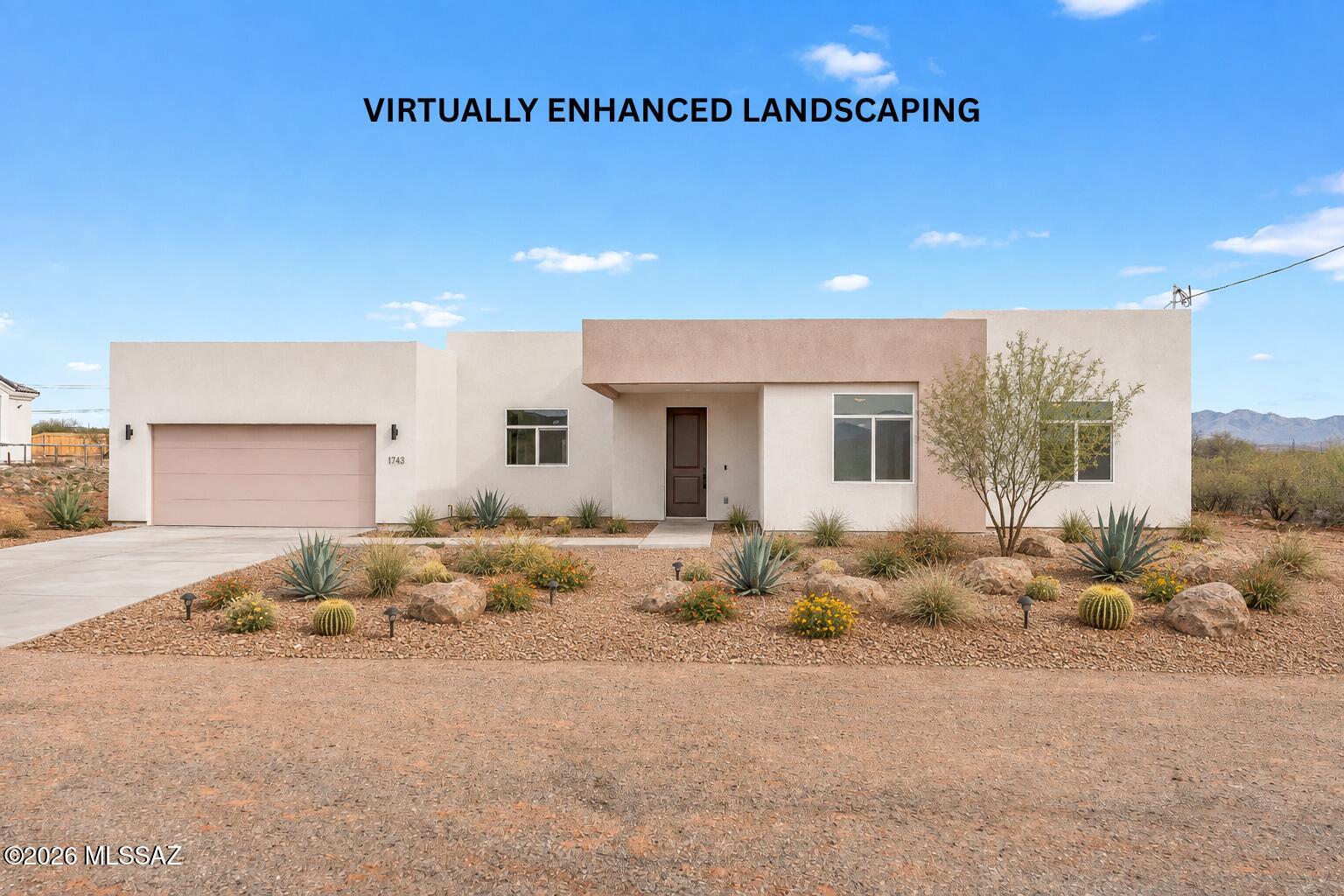 SELLER WILL CREDIT BUYER $5,000 TOWARDS LANDSCAPING! ONE of 2 residences by TAC Architects currently available in the area.

This brand-new 3-bedroom, 2-bath residence in Rio Rico offers a thoughtful balance of modern design and everyday functionality. The open-concept layout is complemented by a quartz kitchen, clean architectural lines, and abundant natural light throughout.

The expansive backyard is framed by mountain views, offering a versatile outdoor setting suited for a range of uses. Ideally located just five minutes from highway access, the property maintains a sense of privacy while remaining well-connected.