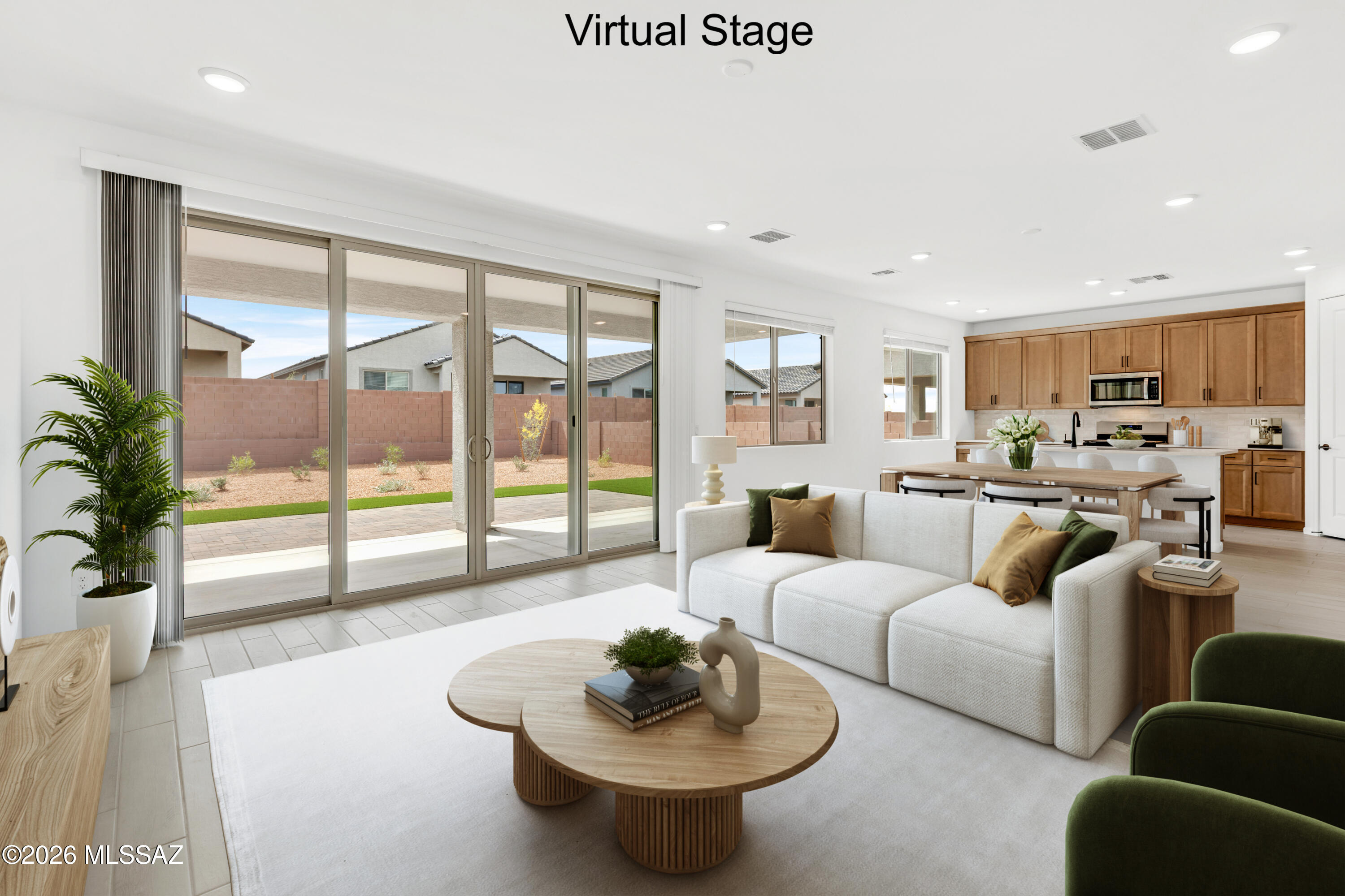 Sienna plan with Desert Modern elevation. Beautiful 2-story home has it all! This single-family gem boasts 5 bedrooms and 3 baths, with one bedroom and bath downstairs. Open Greatroom, dining & kitchen areas seamlessly connect as the central hub. The kitchen is a culinary haven with a spacious center island, gas range, quartz counters, and a walk-in pantry. Upstairs are 3 additional bedrooms, and Owner's Suite with oversized walk-in closet, walk-in shower, linen closet, and dual sinks. The welcoming covered front porch adds a touch of charm to this modern haven, making the Sienna plan a perfect blend of style and functionality. Includes Backyard Landscaping.